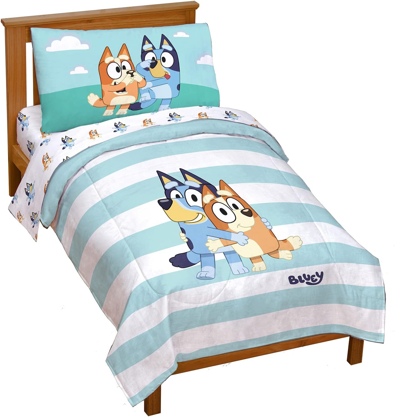 Jay Franco Bluey & Bingo 4 Piece Toddler Size Bed Set – Super Soft Microfiber Be...