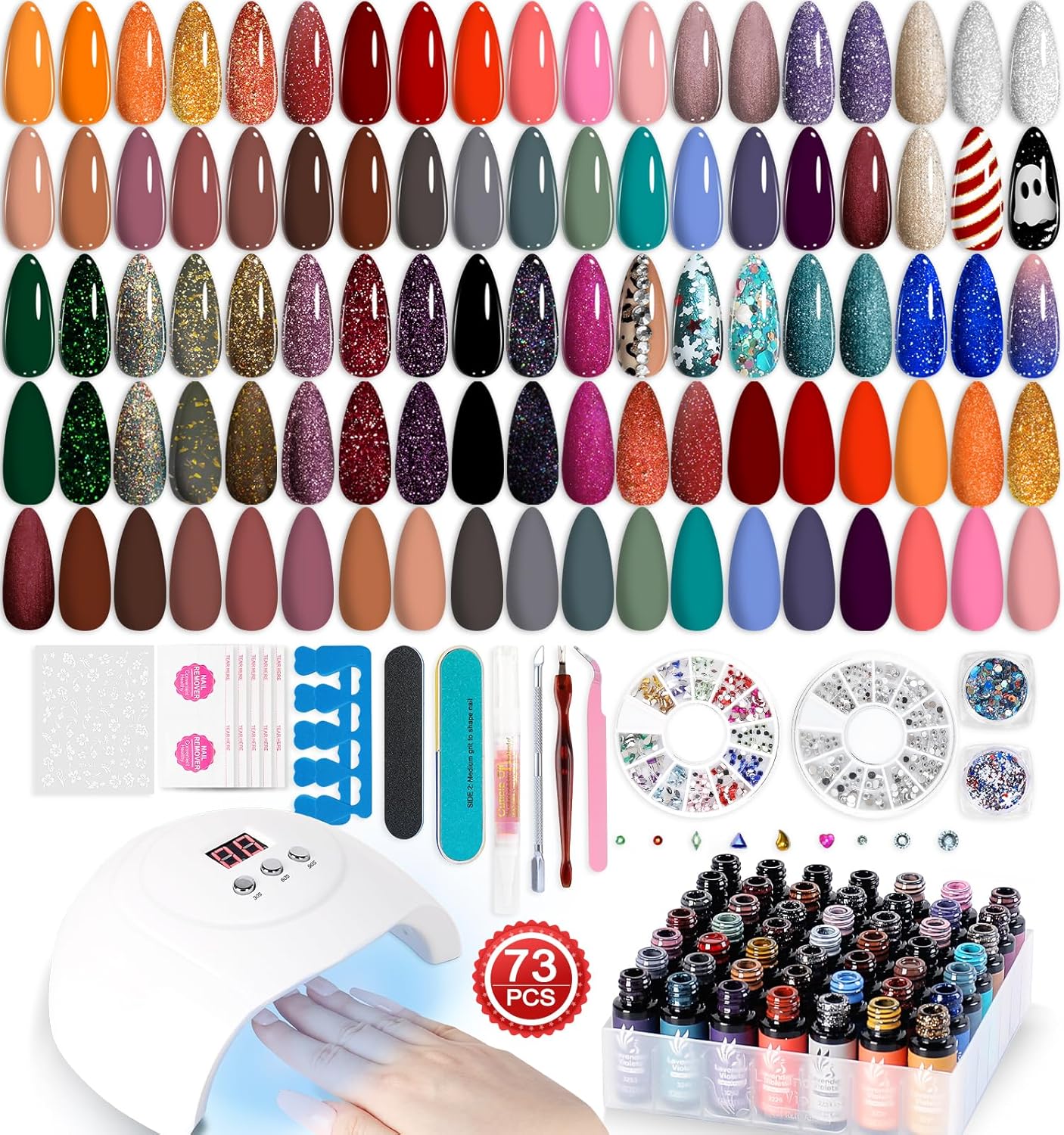 Lavender Violets 73 Pcs Gel Polish Kit 54W LED Nail Lamp Curing Dryer,45+4 Color...