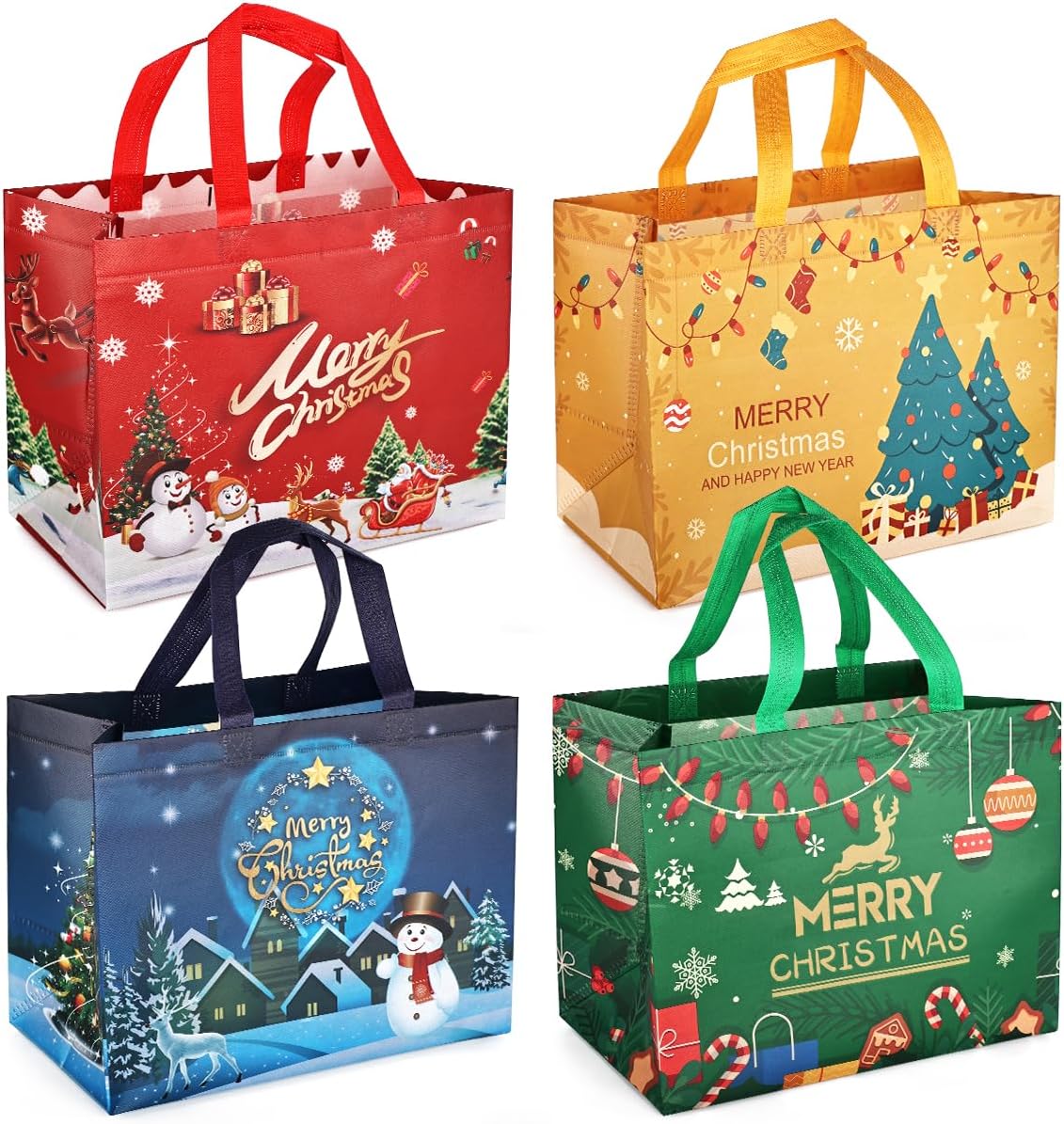 4PCS Christmas Bags for Gifts, Tote Bags with Handles, Christmas Treat Bags, Non...