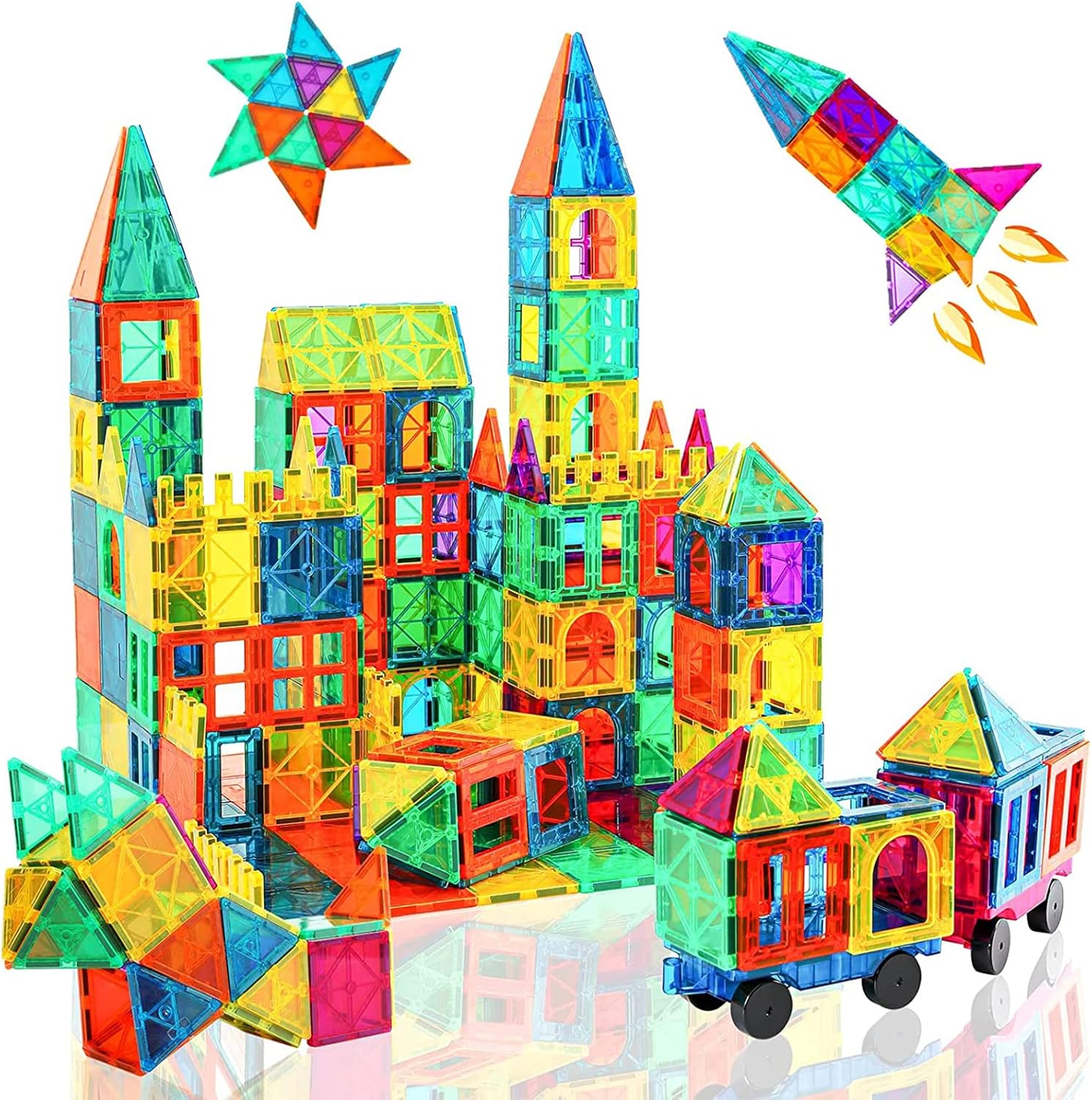 Magnetic Tiles, 96 Pcs Magnetic 3D Building Blocks Educational Magnetic Tiles Pu...