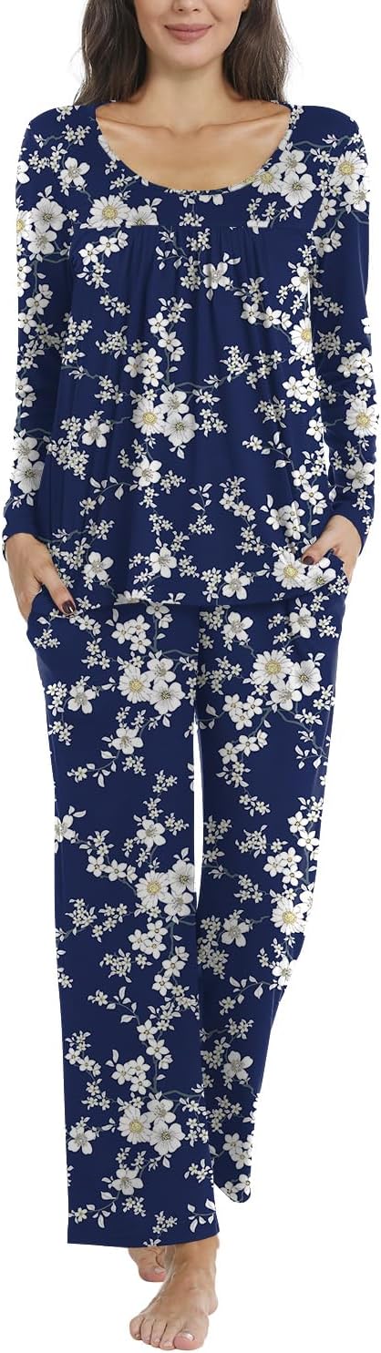 TAOHUADAO Women's Pajama Sets, 2 Piece Pleated Lounge Sleepwear with Long Pants,...