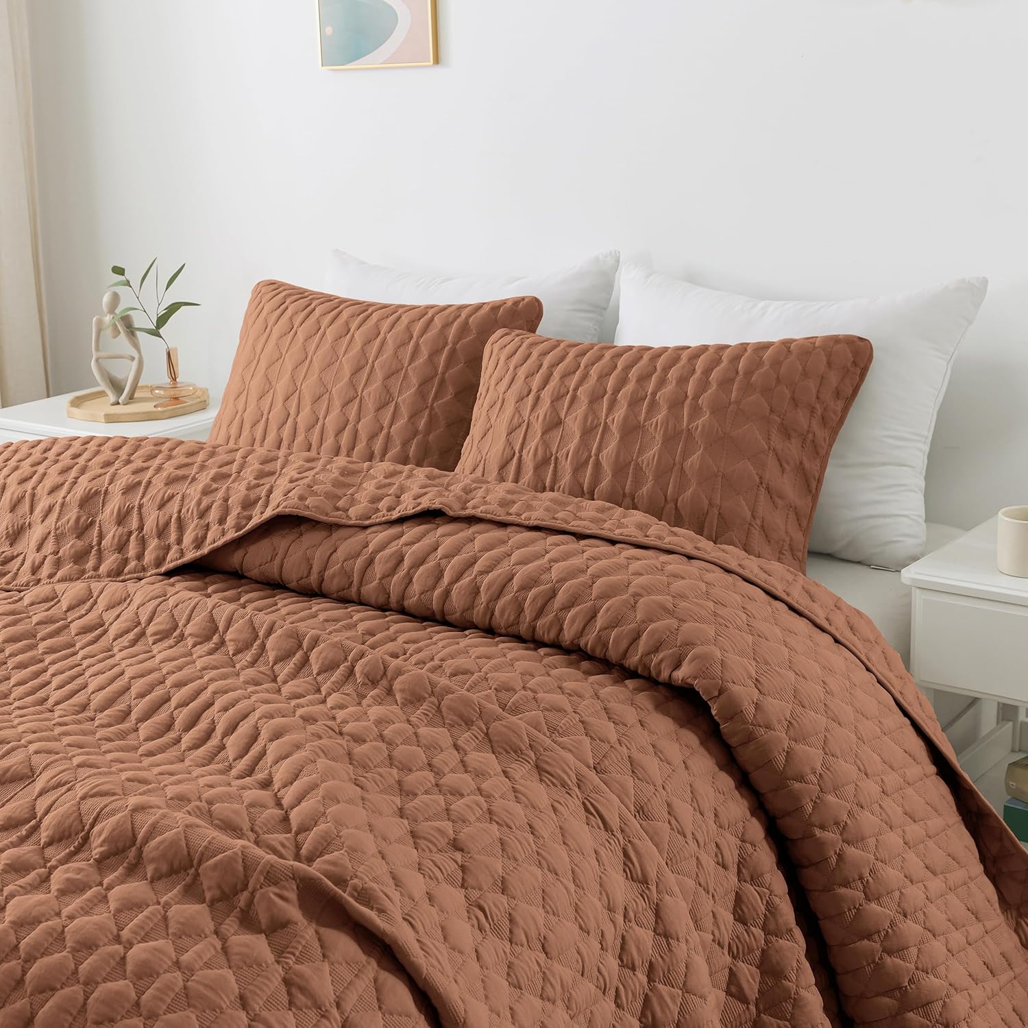 WDCOZY Burnt Orange Oversized California Cal King Size Quilt Bedding Sets with 2...