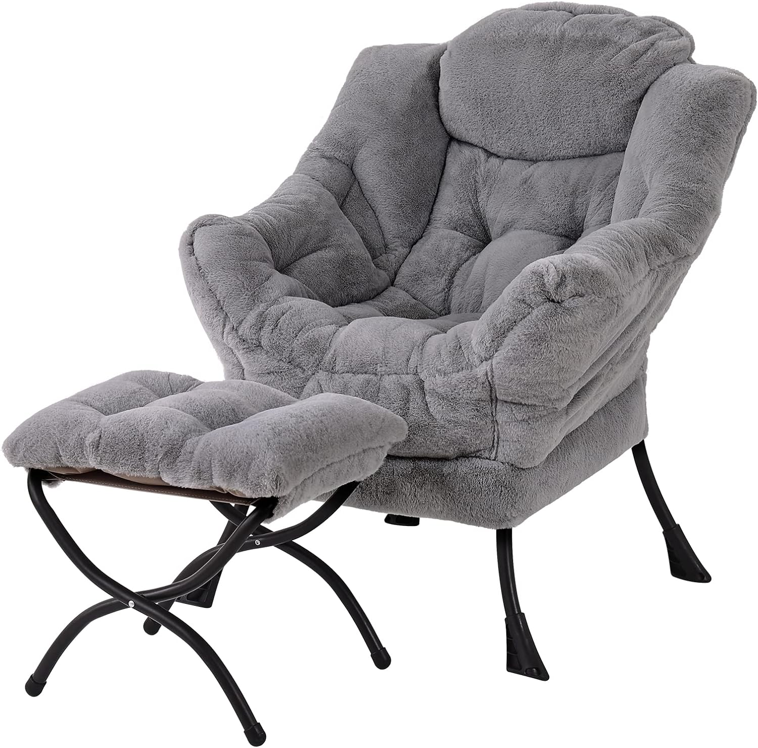 Welnow Lazy Chair with Ottoman, Modern Lounge Accent Chair with Armrests and a S...