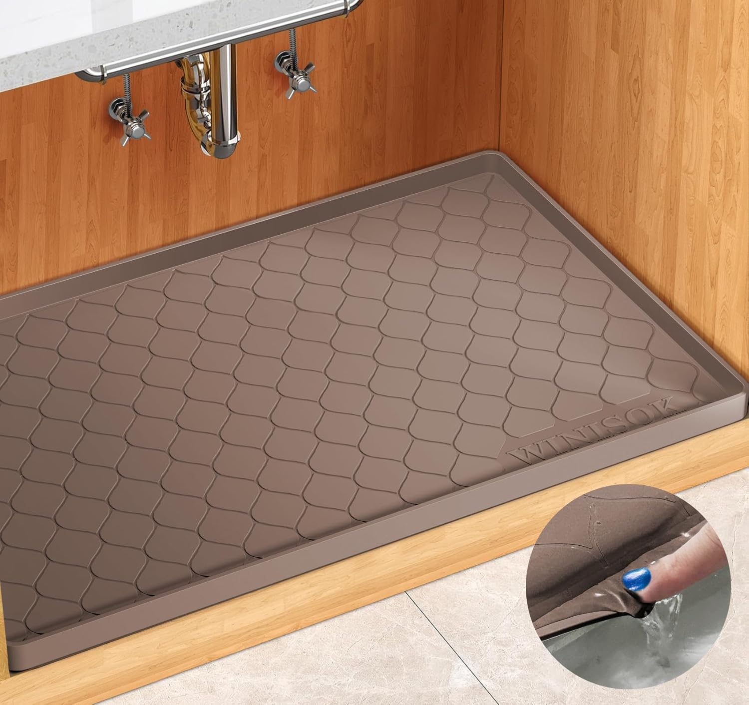 Waterproof Under Sink Mat -34” x 19” Cabinet Liner for Kitchen & Bathroom, Shelf...