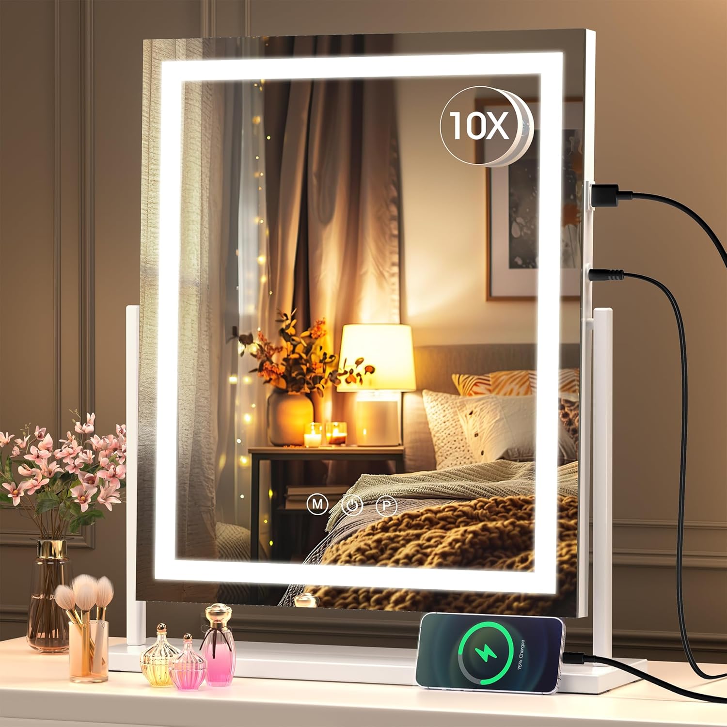 Hasipu Vanity Mirror with Lights, 14" x 18" LED Makeup Mirror, Lightup Mirror wi...