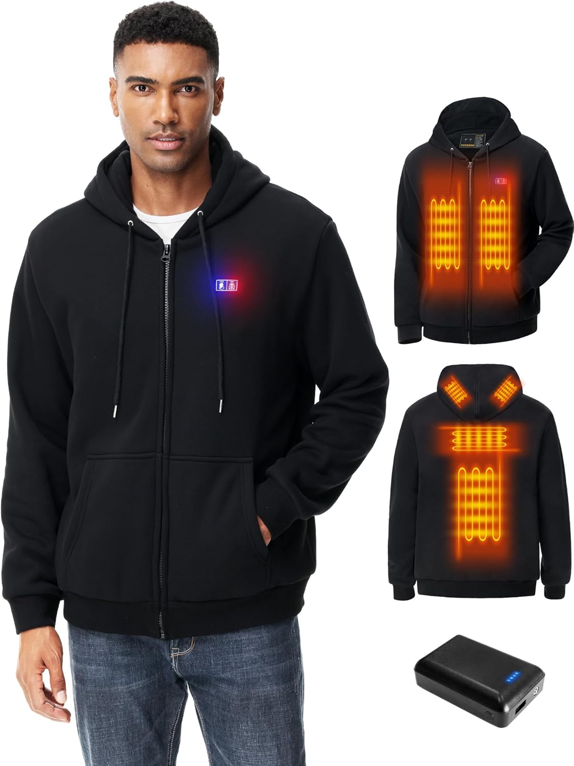 Heated Hoodie, with 7.4V Battery Pack Included, Full-Zip Heated Sweatshirt Hoodi...