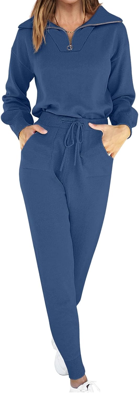 ANRABESS Women's Two Piece Outfits Sweater Sets Long Sleeve Zip Up Knit Pullover...