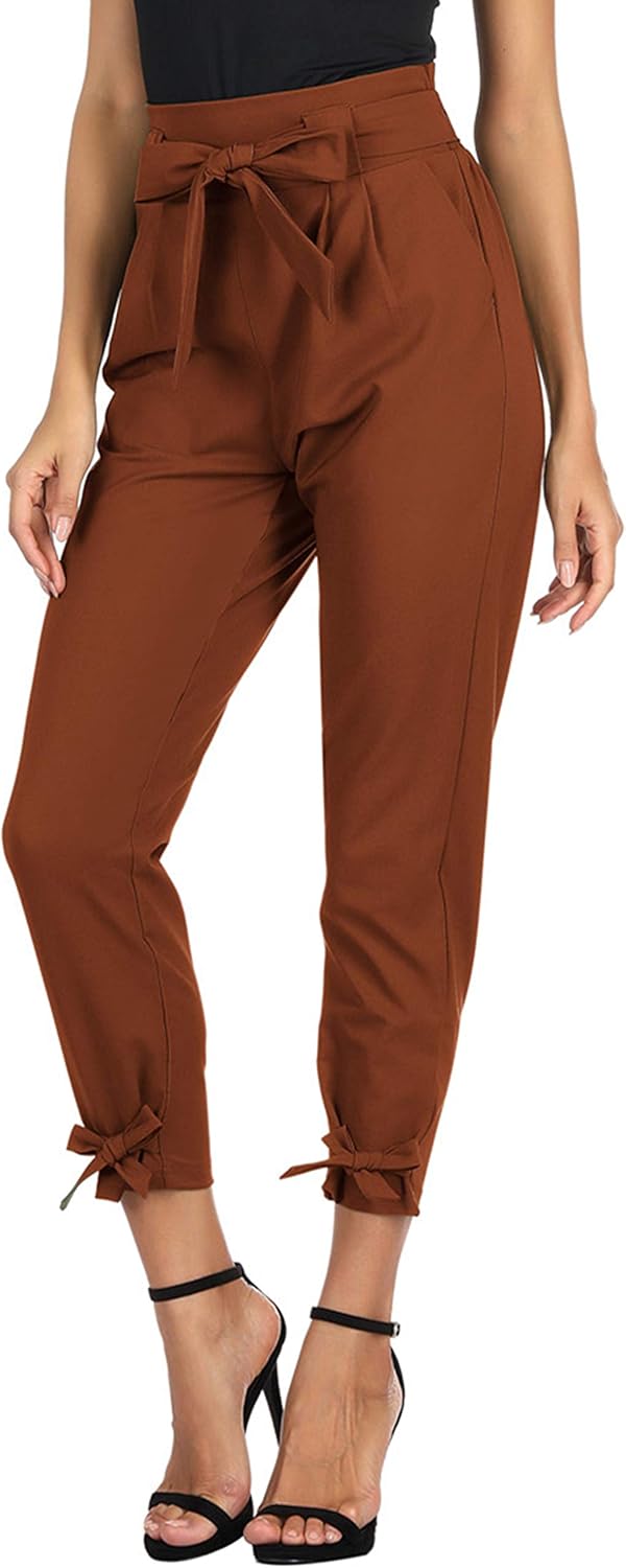 GRACE KARIN Womens Casual High Waist Pencil Pants with Pockets Bow-Knot Cropped...