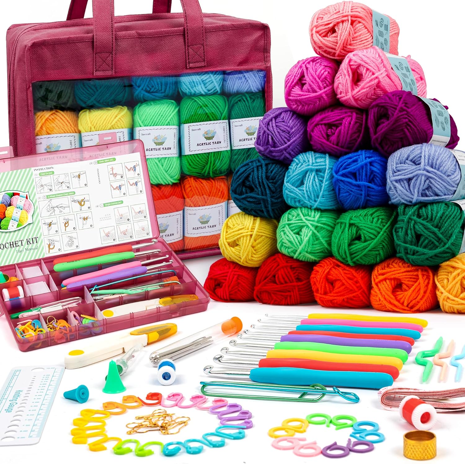 INSCRAFT Crochet Yarn Kit for Beginners Adults and Kids, Includes 1650 Yards 30...