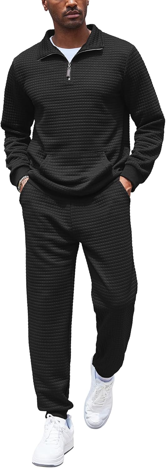 COOFANDY Men's Tracksuit 2 Piece Quarter Zip Sweat...