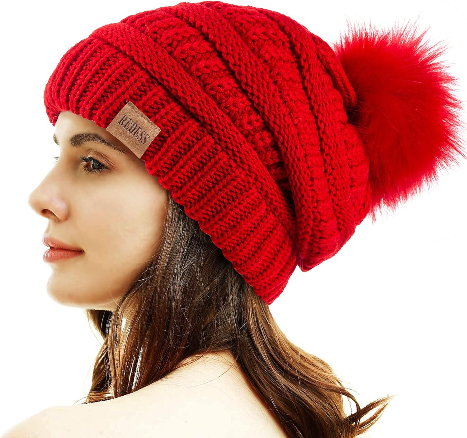 REDESS Women Winter Pom Pom Beanie Hat with Warm Fleece Lined