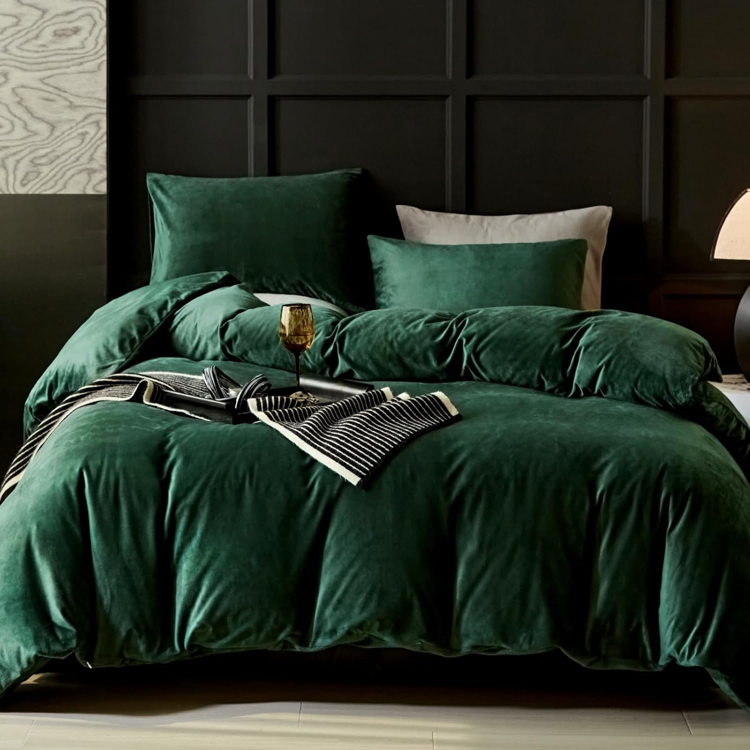 WARMDERN Emerald Green Velvet Duvet Cover Queen Size Flannel Duvet Cover Bedding...