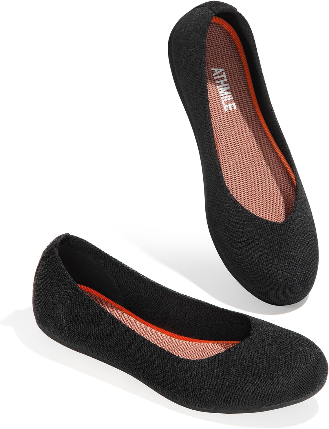 ATHMILE Women's Flat Ballet Shoes Knit Flat Shoes for Women Round Toe Slip on Wo...