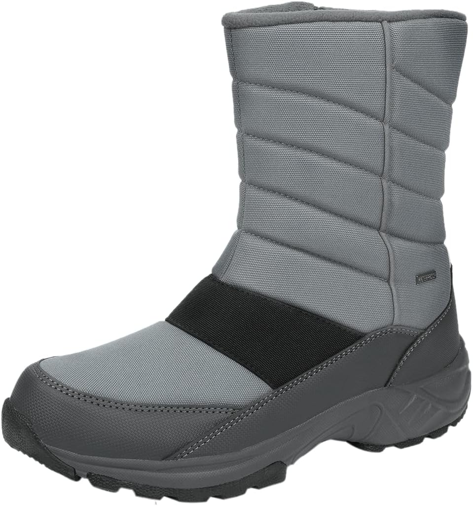 SILENTCARE Mens Winter Mid-Calf Snow Boot Fur Warm Waterproof Slip On Outdoor At...