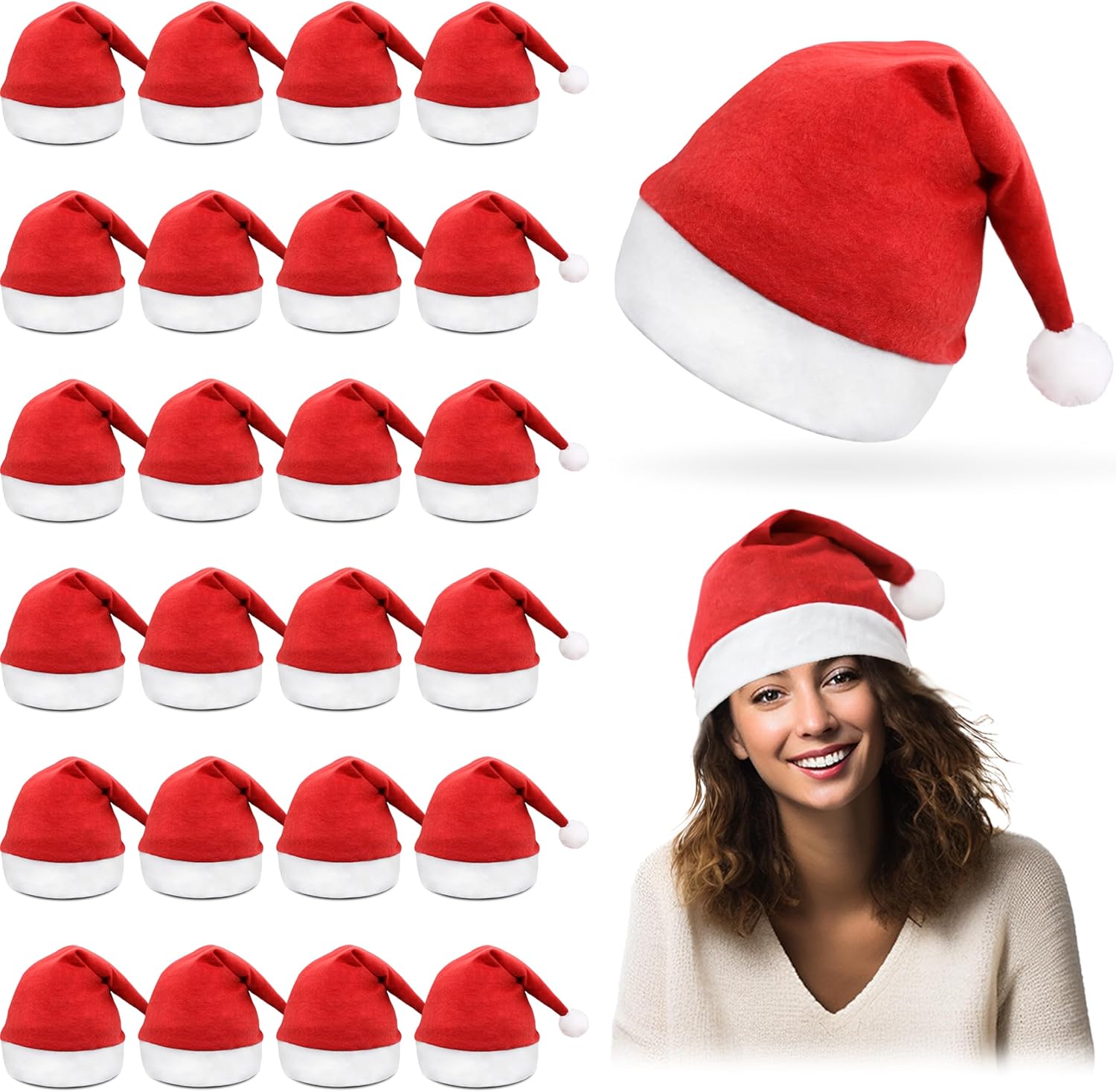JKKLCC 12/24/48Pcs Christmas Hats for Adults,Red/Blue Santa Hats for Adults Bulk...