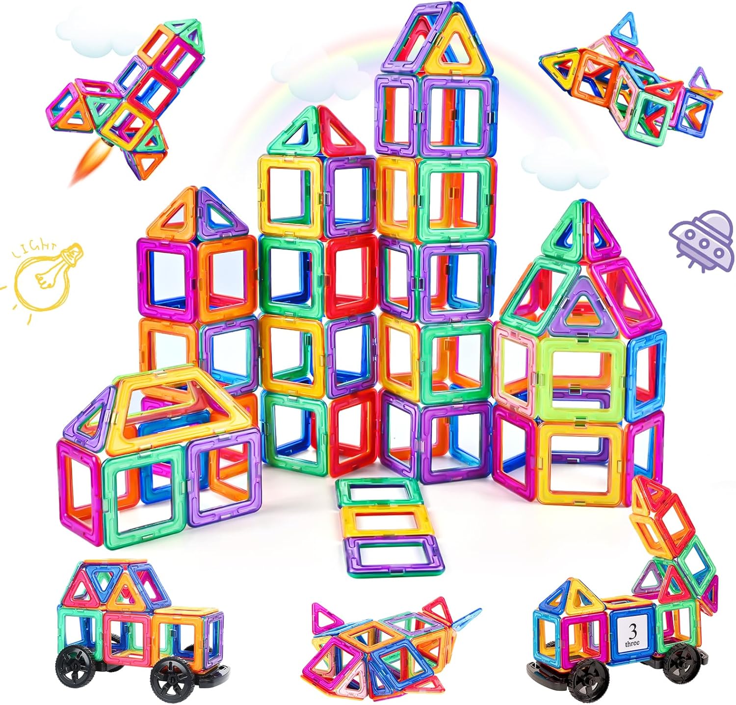 aaczly Magnetic Tiles for Kids 82PCS Magnetic Building Blocks Magnets for Kids C...