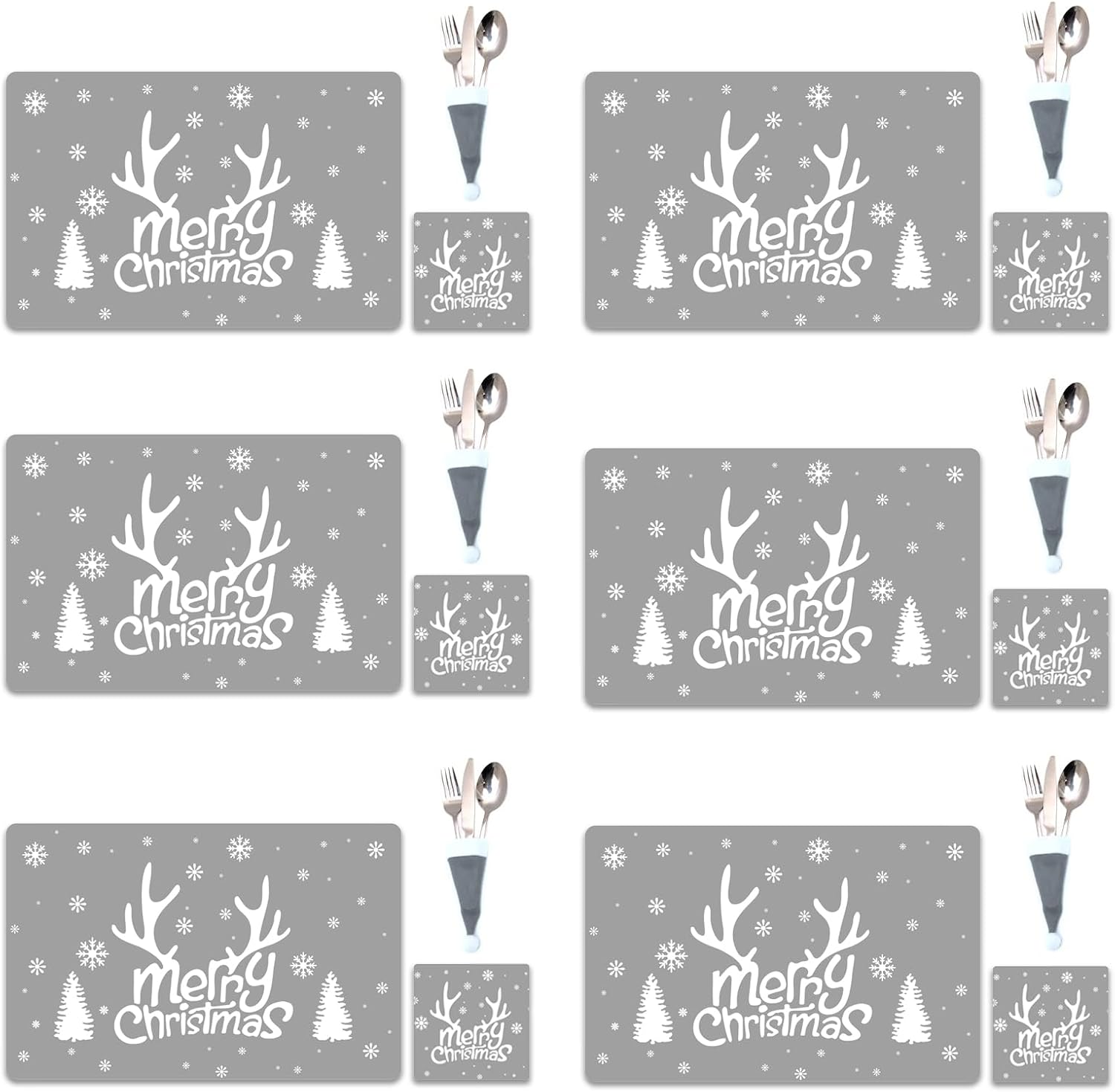 Christmas Table Decoration - 18Pcs Christmas Placemats Coasters Cutlery set, Chr...