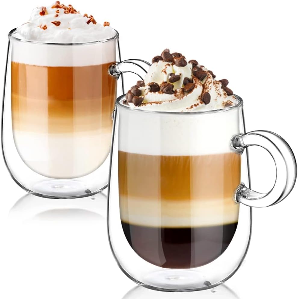 glastal 2x350ml Double Walled Coffee Glasses Mugs Cappuccino Latte Macchiato Gla...