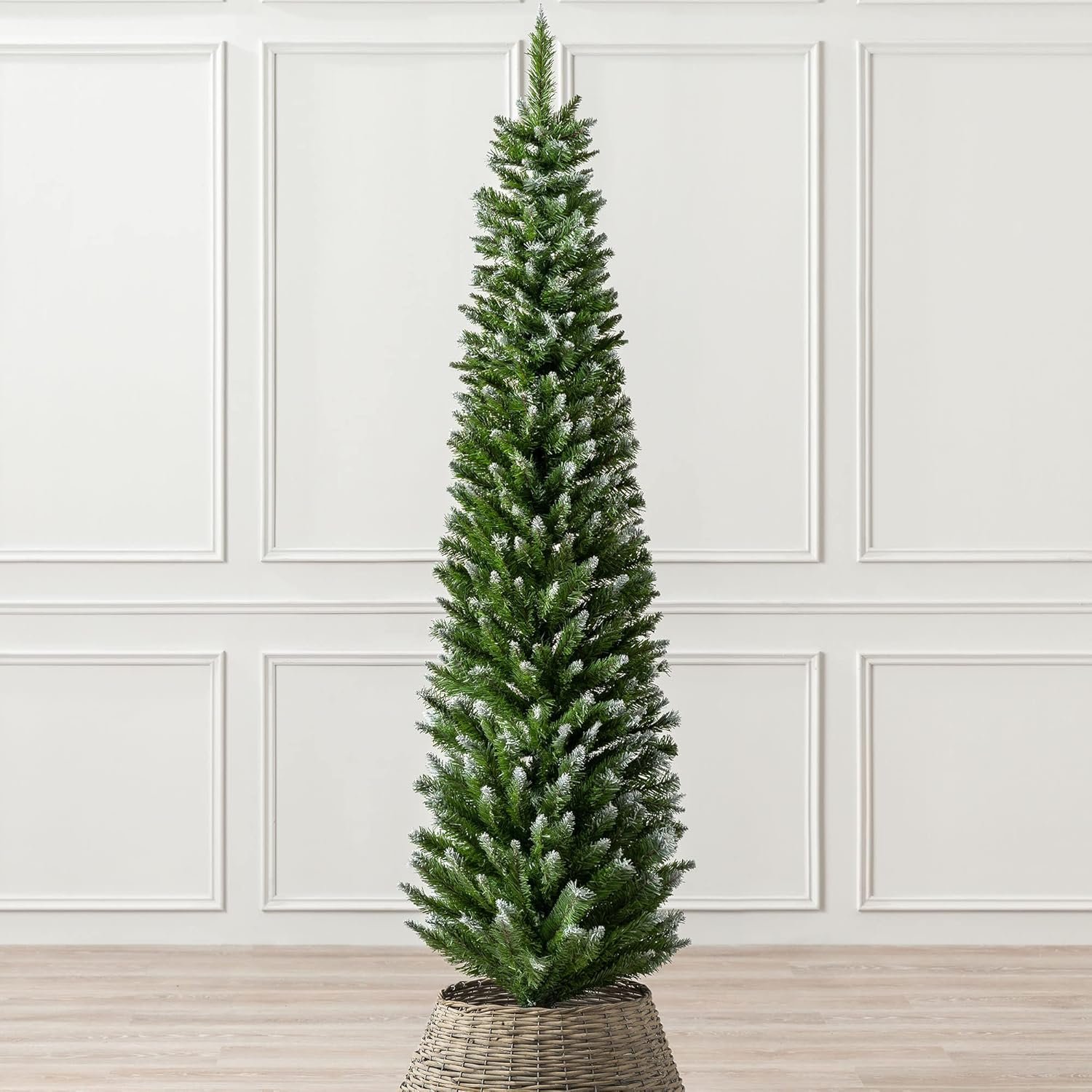 CHRISTOW Frosted Pencil Christmas Tree 6ft, Artificial Slim Snowy Spruce, Indoor...