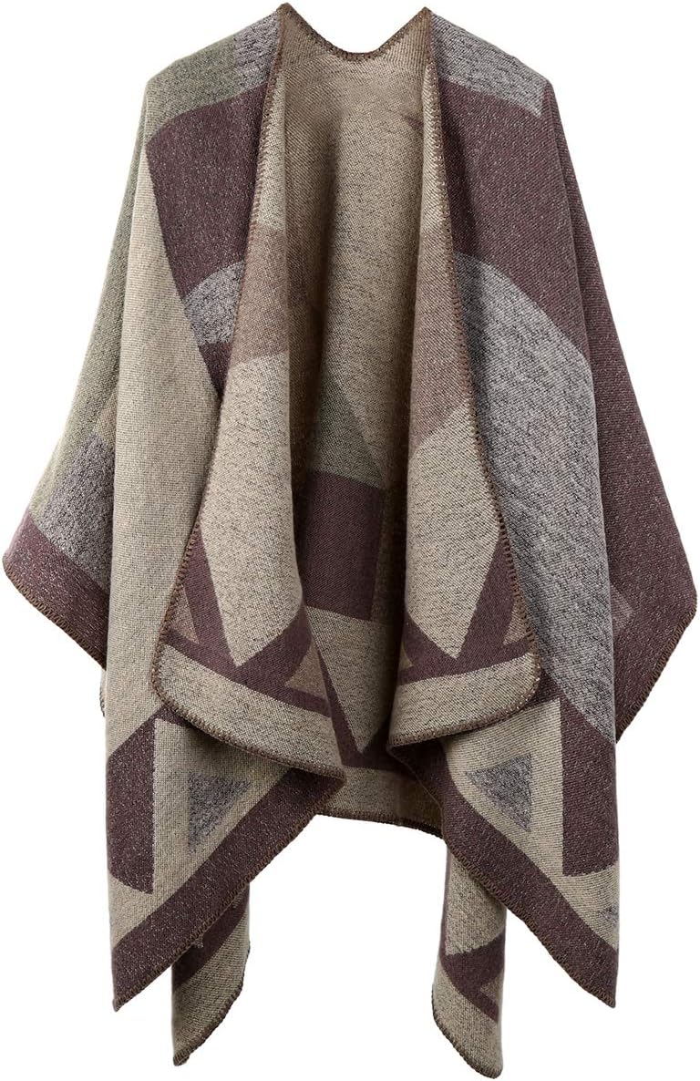 OOPOR Winter Shawl Wraps Poncho Cape - Women’s Warm Open Front Printed Reversibl...