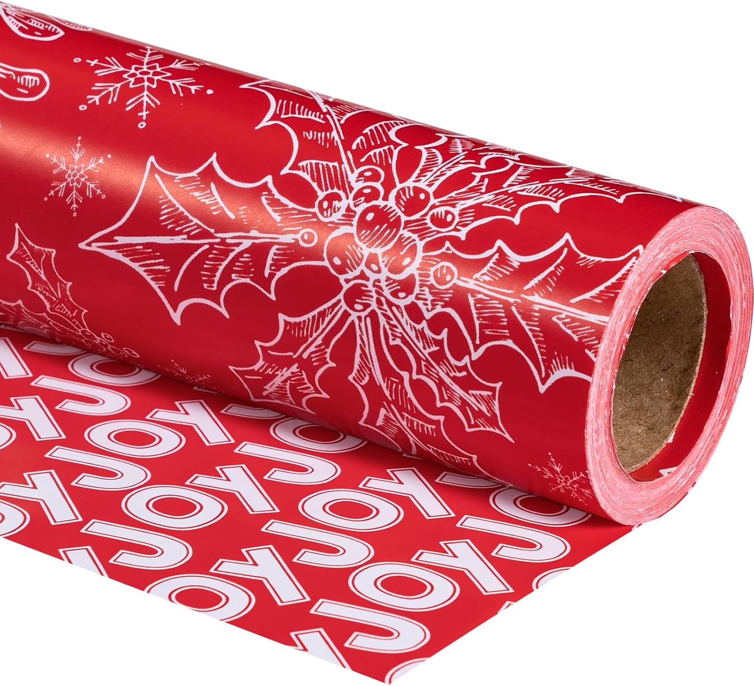RUSPEPA Reversible Wrapping Paper Roll - Christmas Snowflake and JOY Pattern Gre...