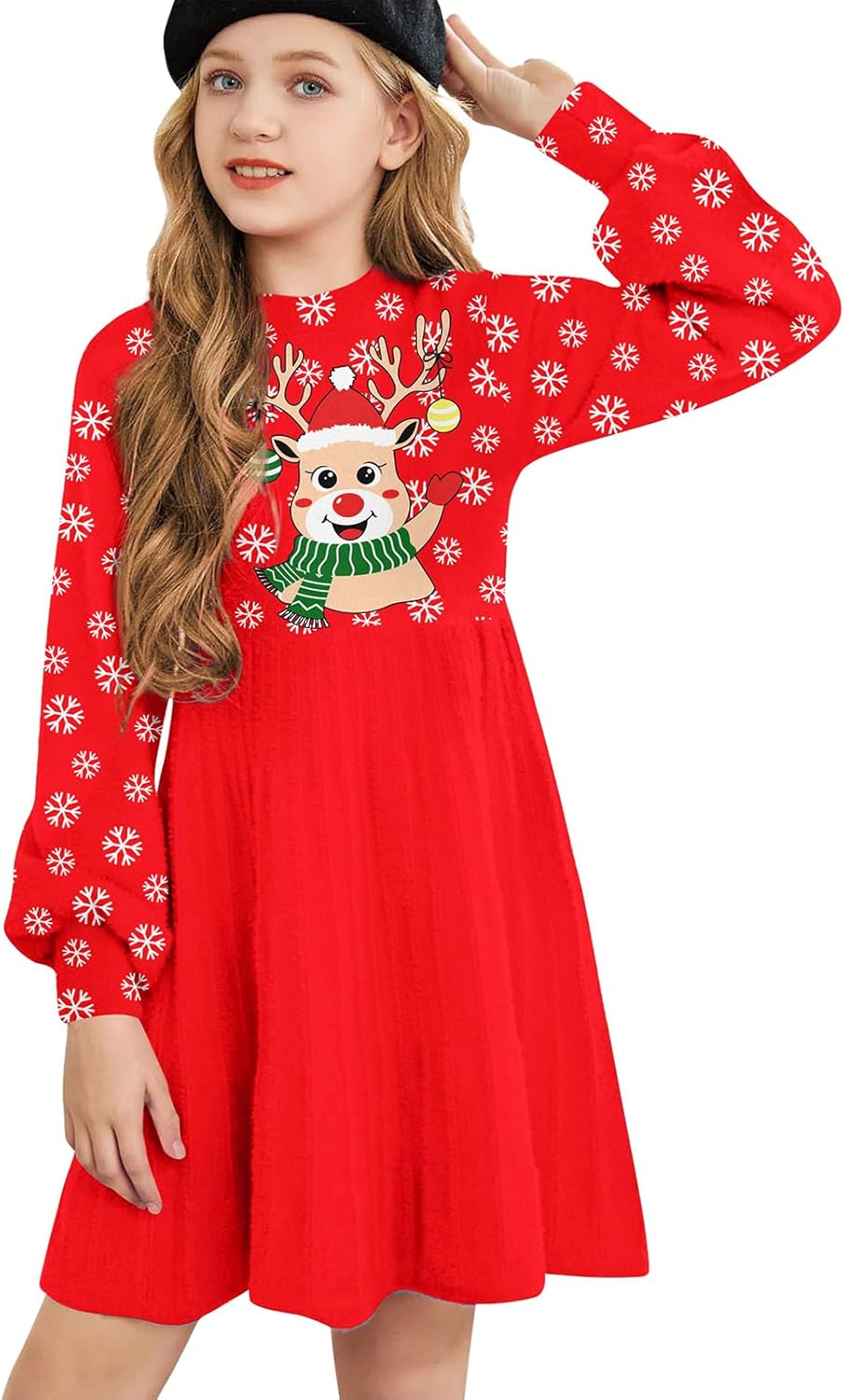 Belovecol Girls Sweater Dress Jumper Knited Crew Neck Puff Long Sleeve Dresses P...