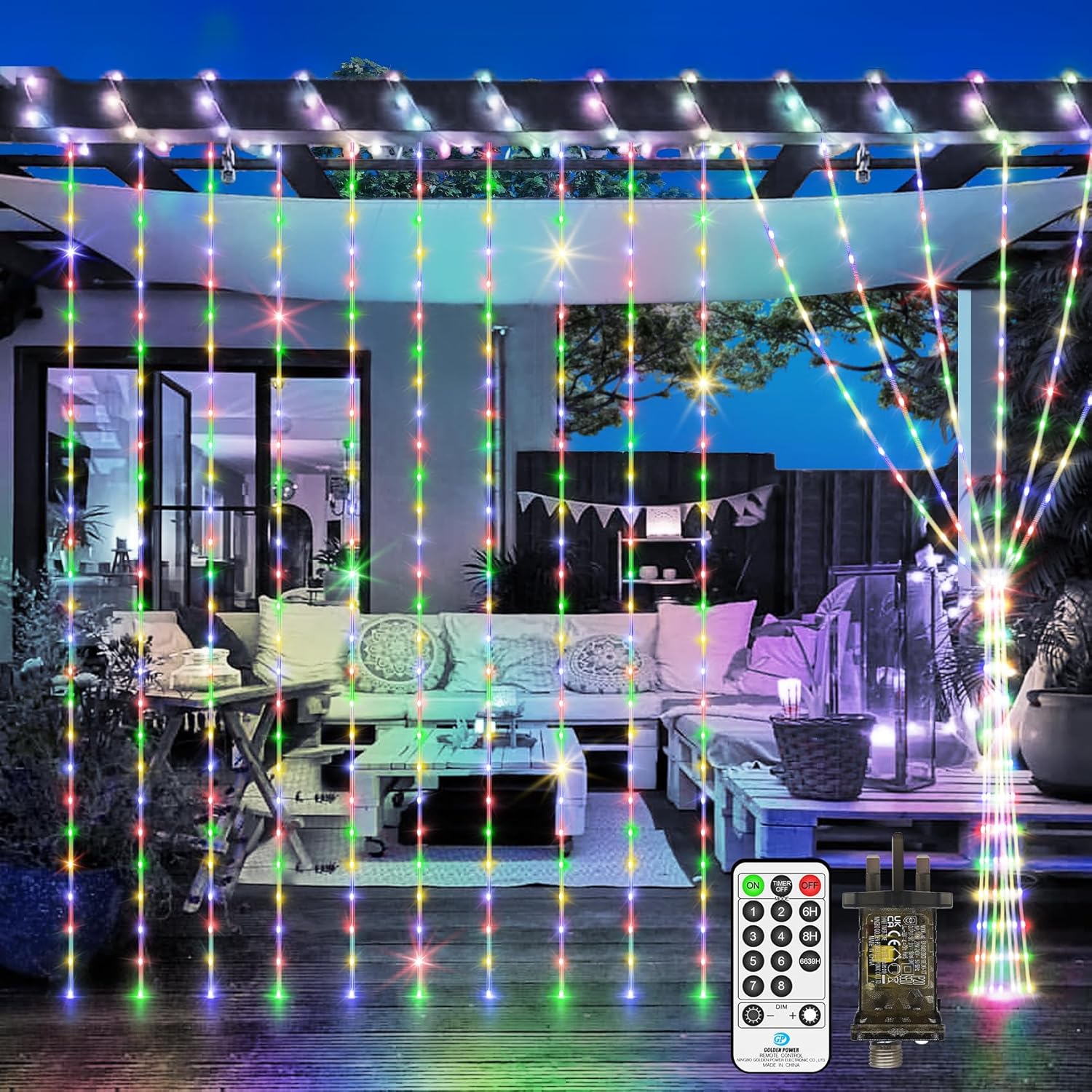 Curtain Fairy Lights Plug in 300 LED 3mx 3 m Christmas Lights Remote Timer 8 Mod...
