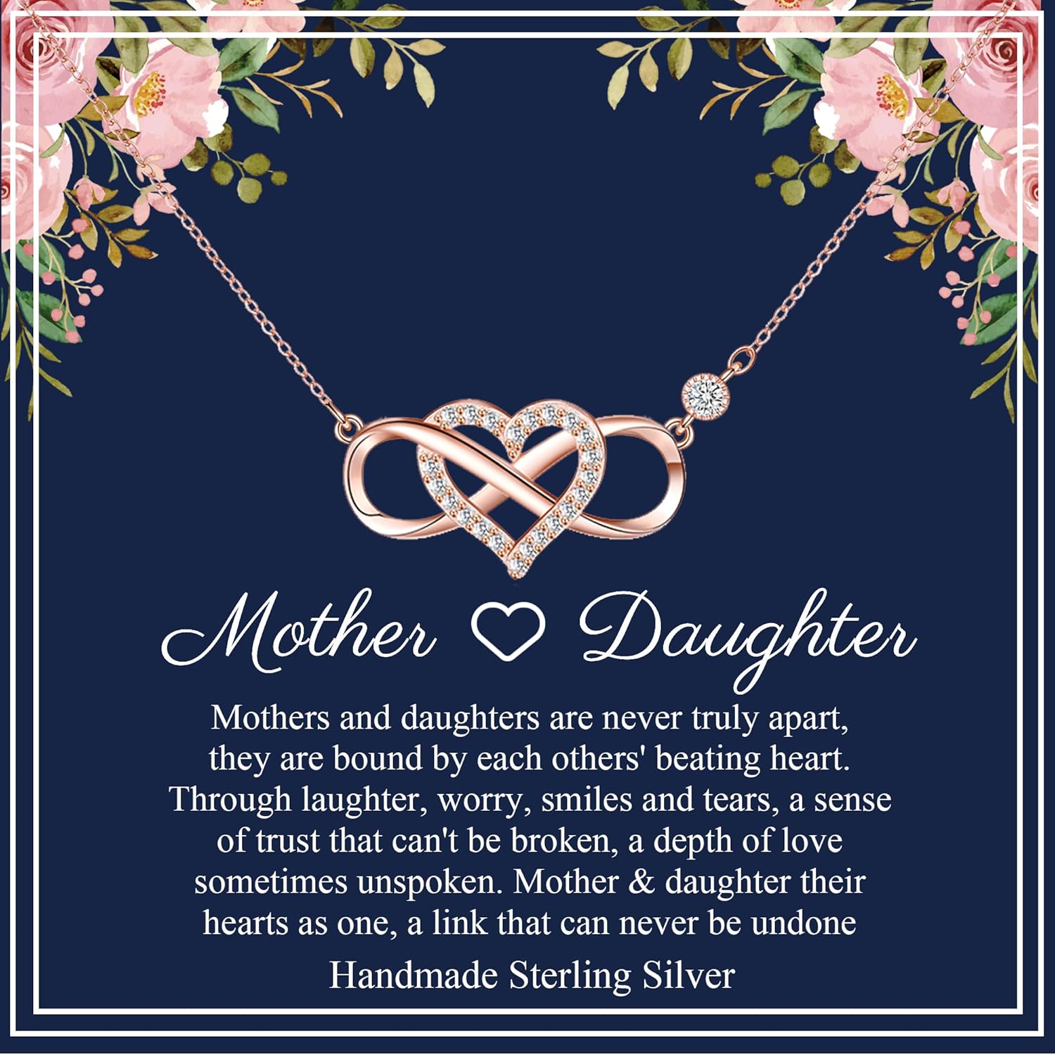 PRETOLE Gift for Mum/Daughter Sterling Silver Eternity Pendant Necklace with Hea...