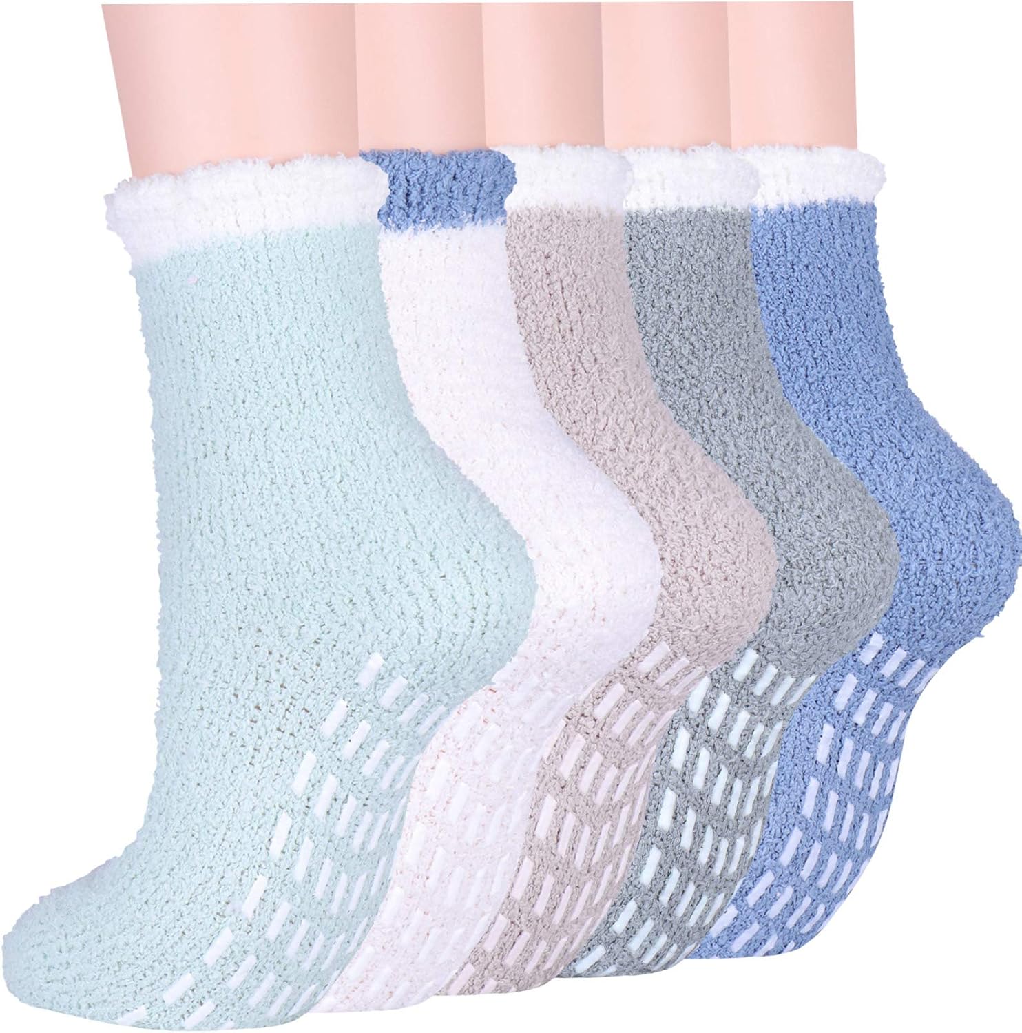Fluffy Slipper Socks for Women and Girls, 5 Pairs Warm Cosy Bed Fuzzy Socks with...