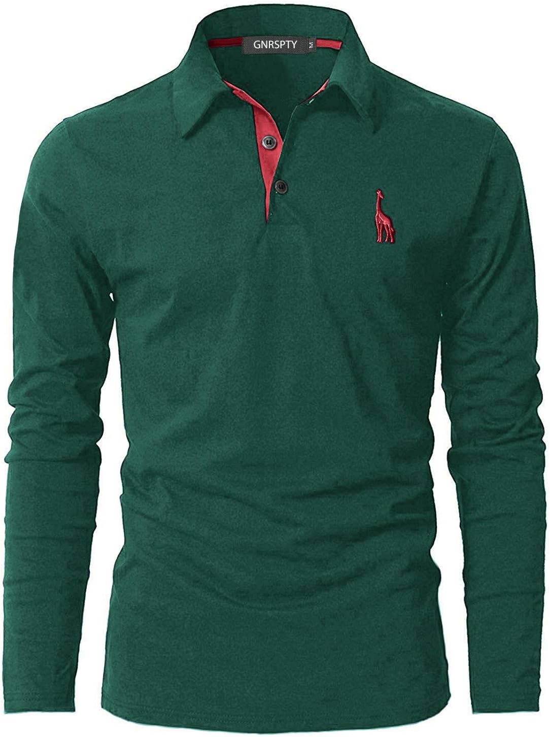 GNRSPTY Mens Long Sleeve Polo Shirt Cotton Golf Giraffe Tops L Green+red