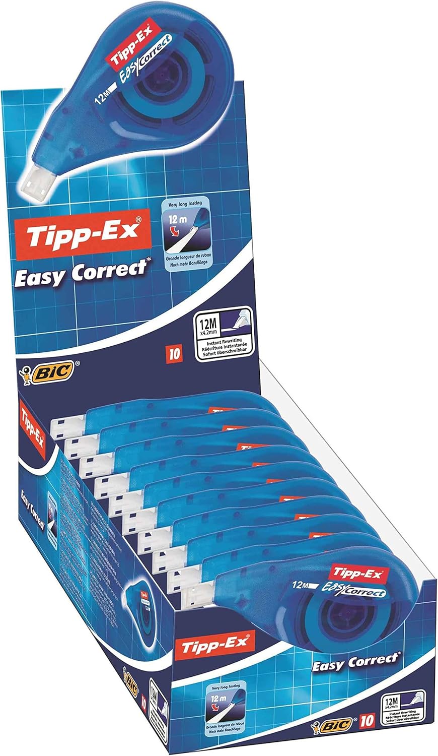Tipp-Ex Easy Correct Correction Tape - Box of 10 Extra-Long Tear-Resistant Plast...