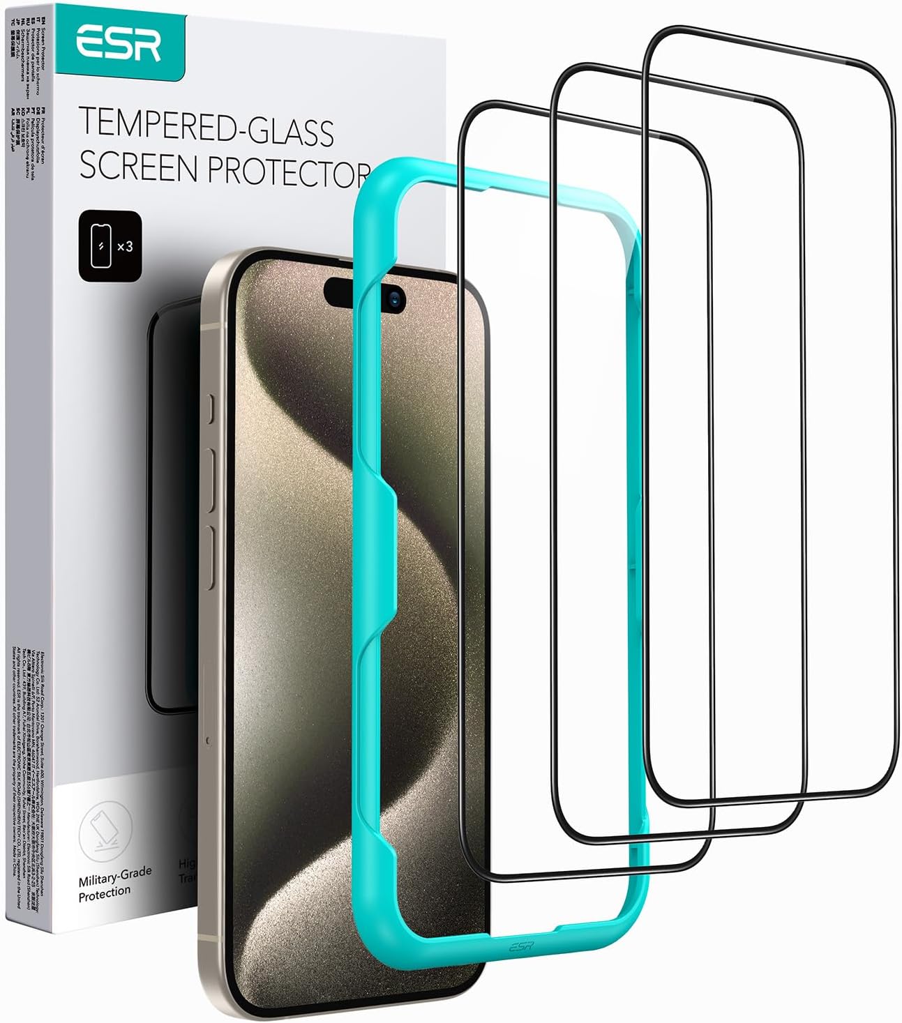 ESR 3 Pack for iPhone 15 Pro Screen Protector, 3 Tempered-Glass Screen Protector...