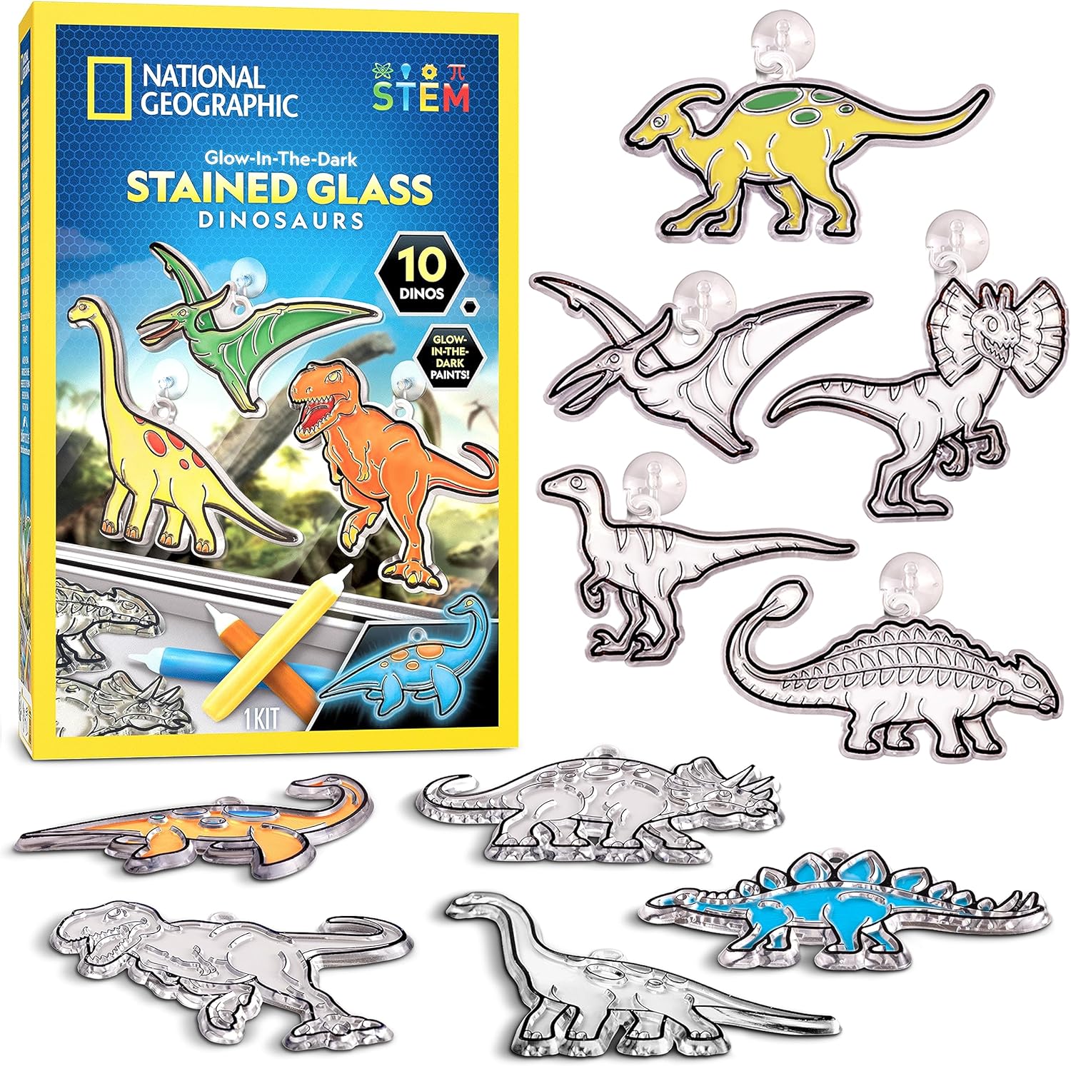 NATIONAL GEOGRAPHIC Kids Stained Glass Kit - Glow in the Dark Dinosaur Toys, Kid...