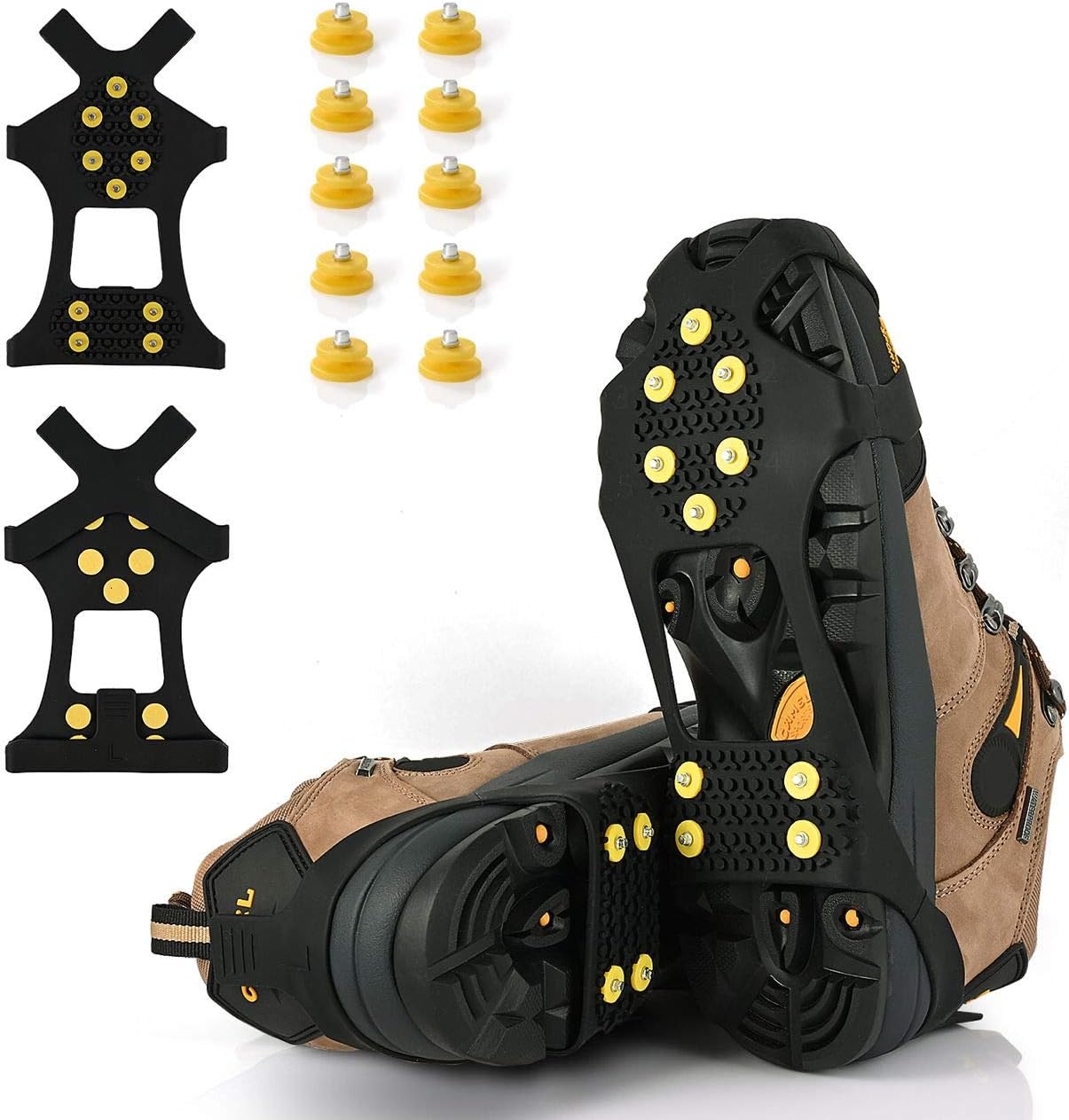 Ice Cleats, Ice Grips Traction Cleats Grippers Non-Slip Over Shoe/Boot Rubber Sp...