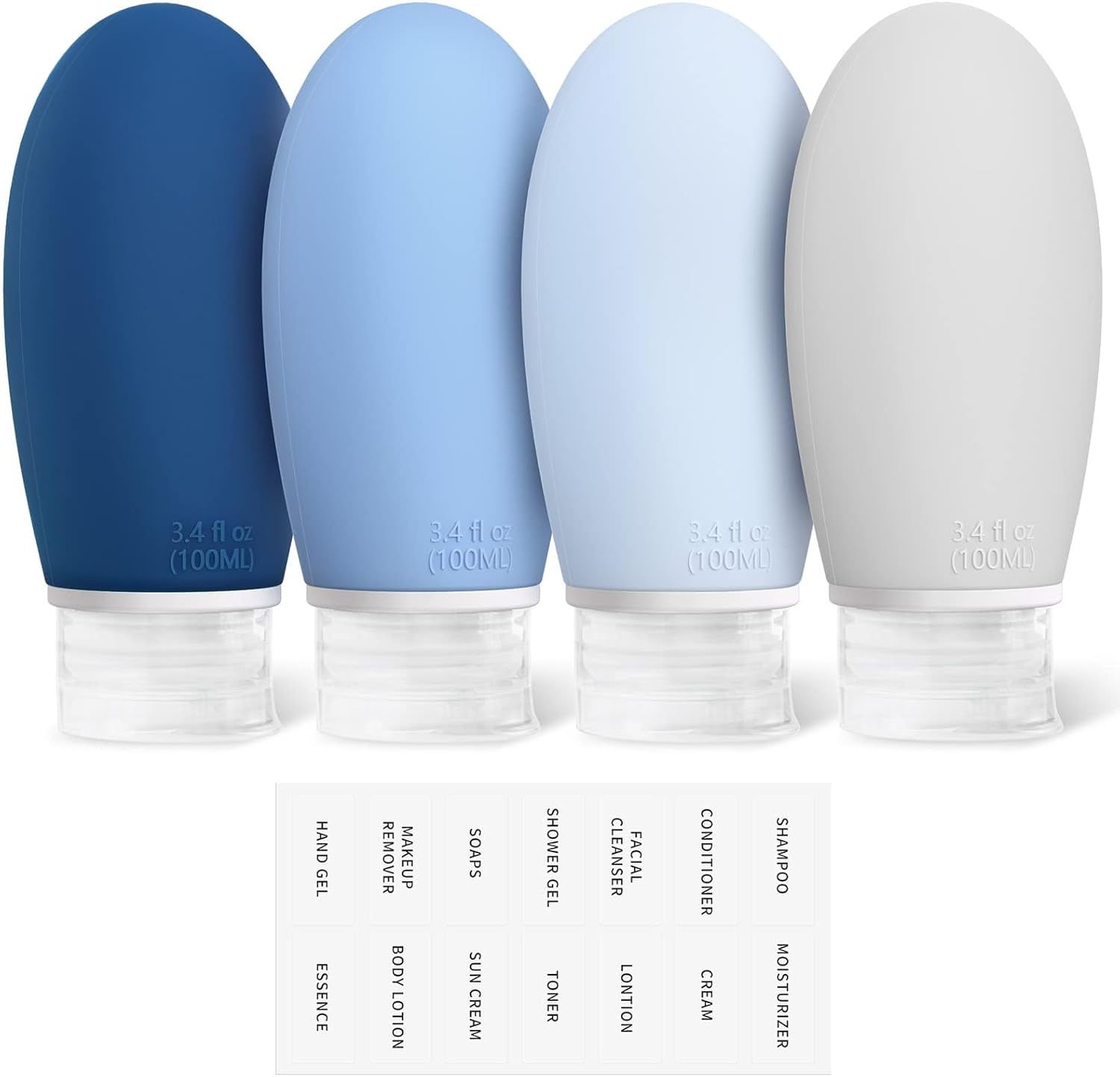 Opret 100ml Silicone Travel Bottle, 4 Pack Leak Proof Refillable Squeezable Cont...