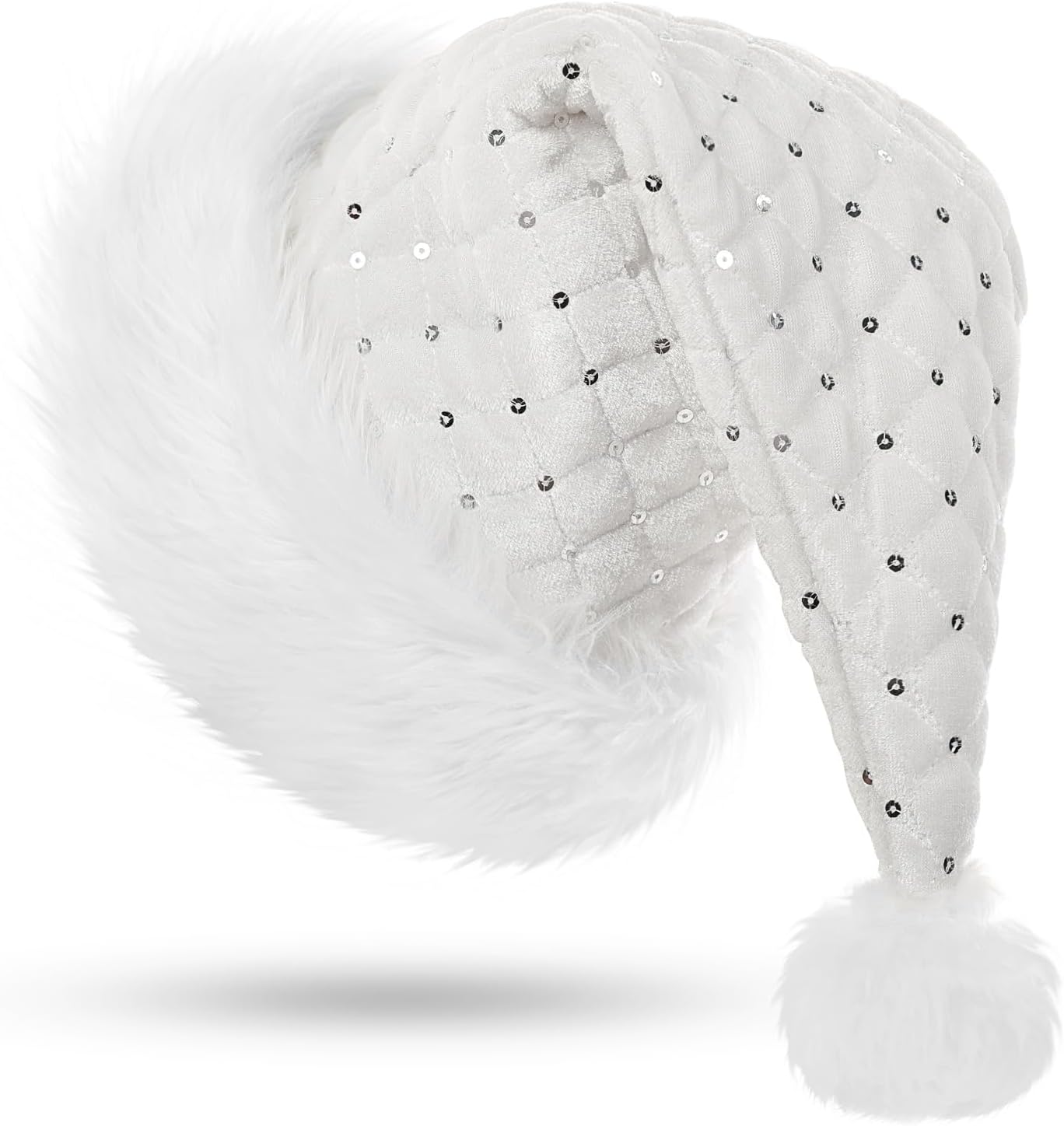 KONVINIT White Santa Hat Large Adult Christmas Hats Plush Xmas Hat with Sequin,P...
