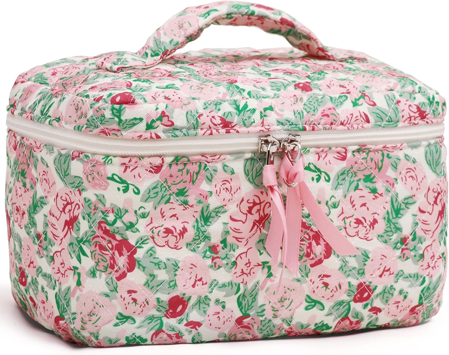 Prite Floral Makeup Bag Cotton Quilted Cosmetic Pouch Cute Travel Toiletry Bag A...