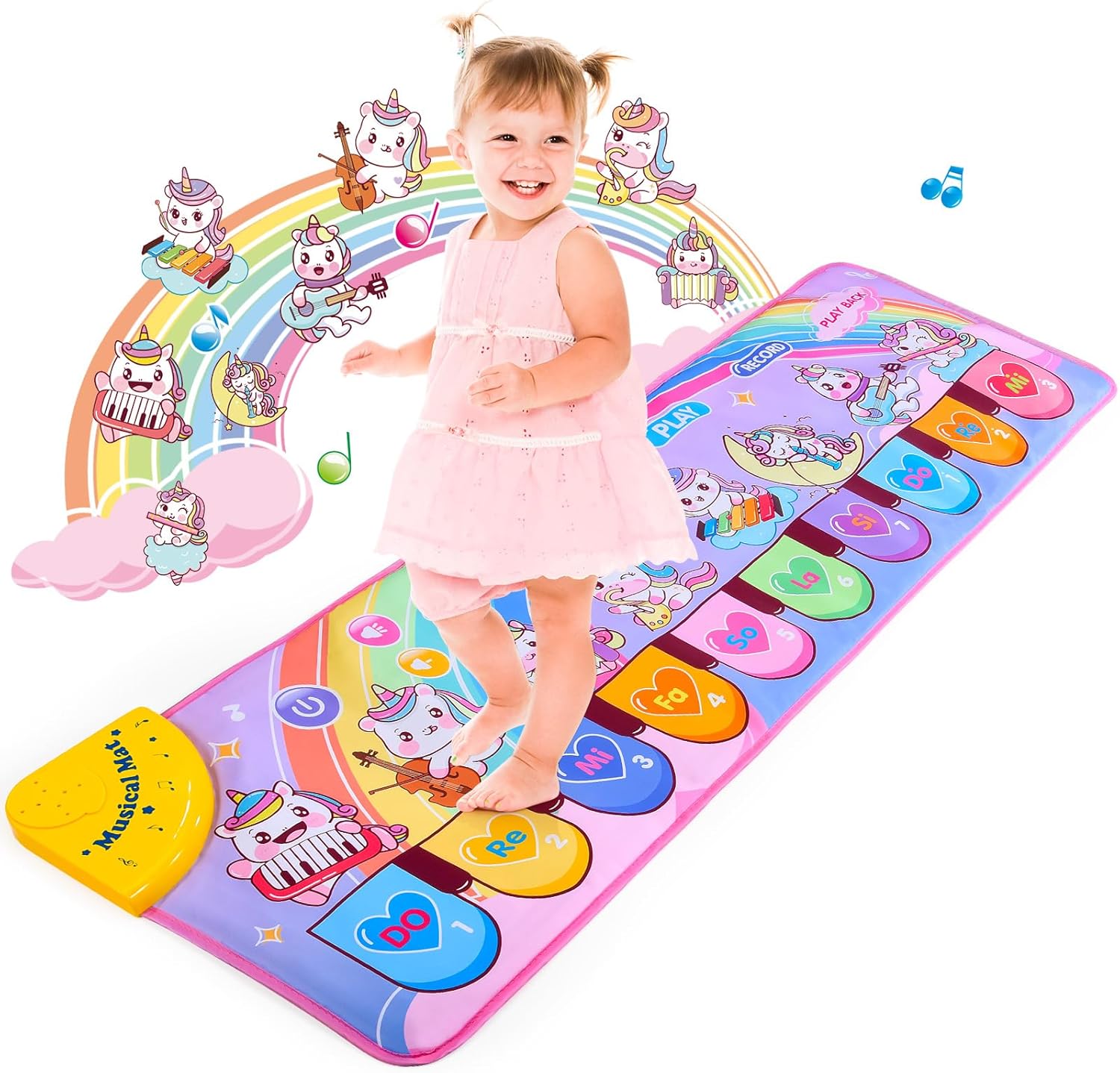 Unicorn Toys for 1 2 3 4 5 Year Old Girls Gifts, Piano Mat for Kids with 8 music...