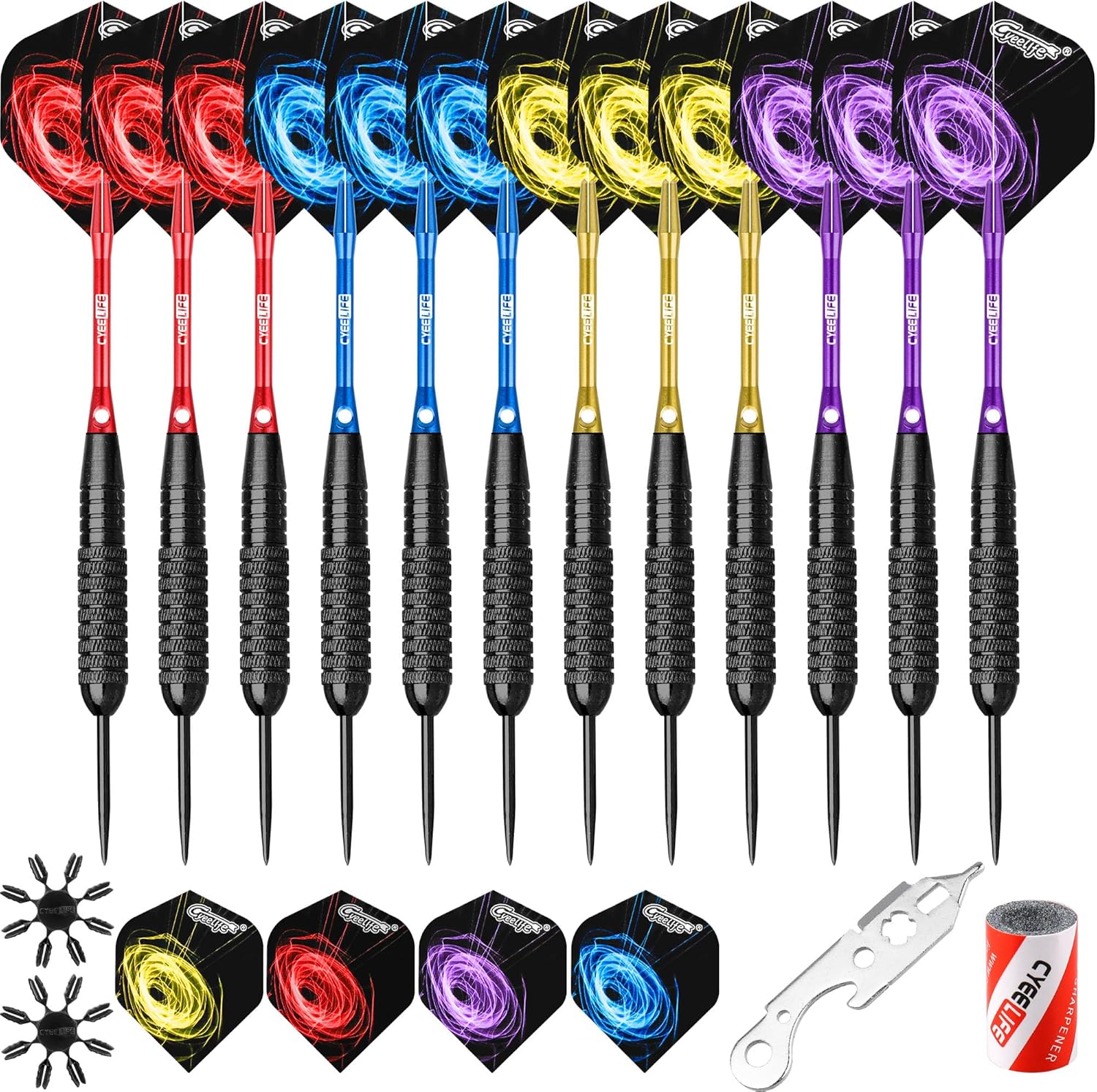 CyeeLife Steel tip Darts set 22/28g With Aluminium Shafts(4 Colors)+16 Protector...