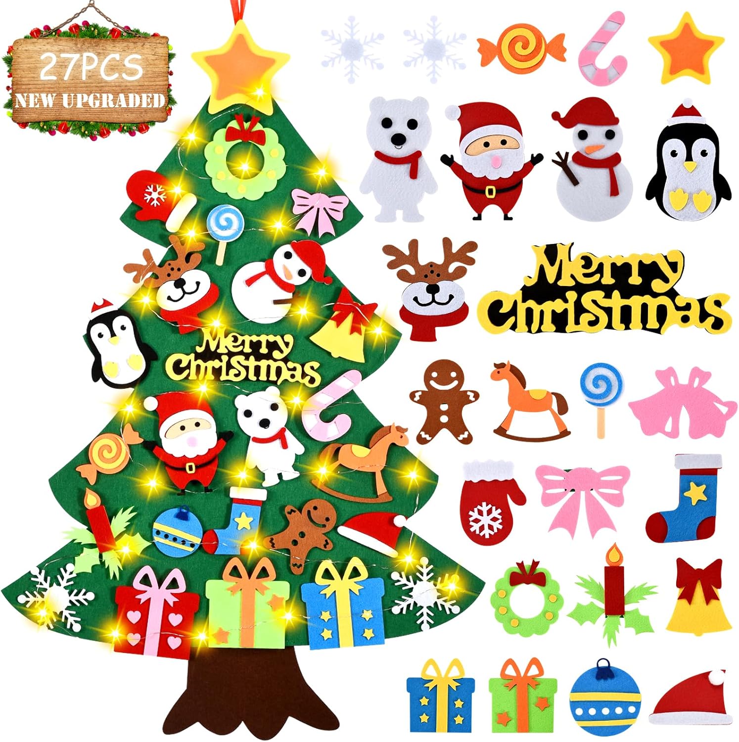 UNTIL YOU Felt Christmas Tree,DIY Felt Christmas Tree for Toddlers with 27pcs Xm...
