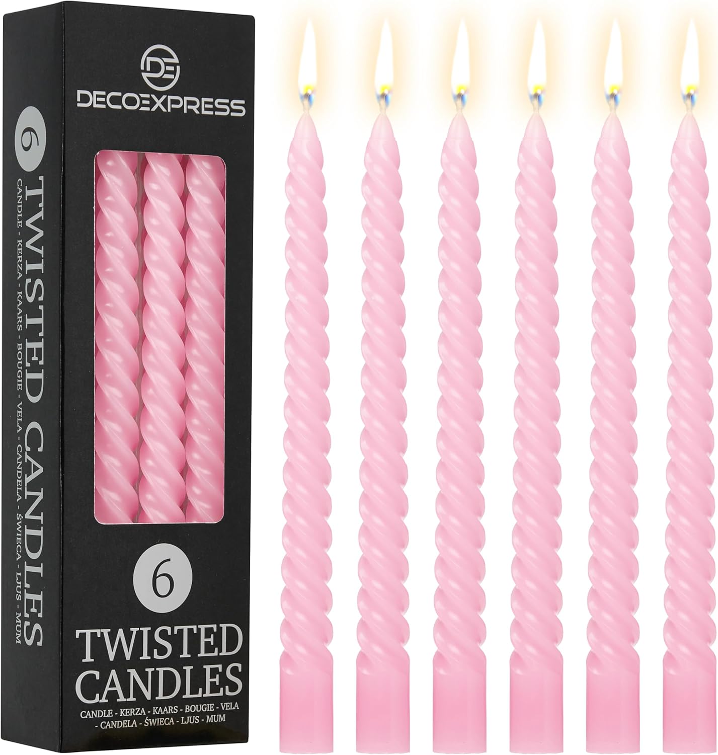 DECO EXPRESS Dinner Candles Pack of 3 or 6 Twisted Candles Coloured Spiral Candl...