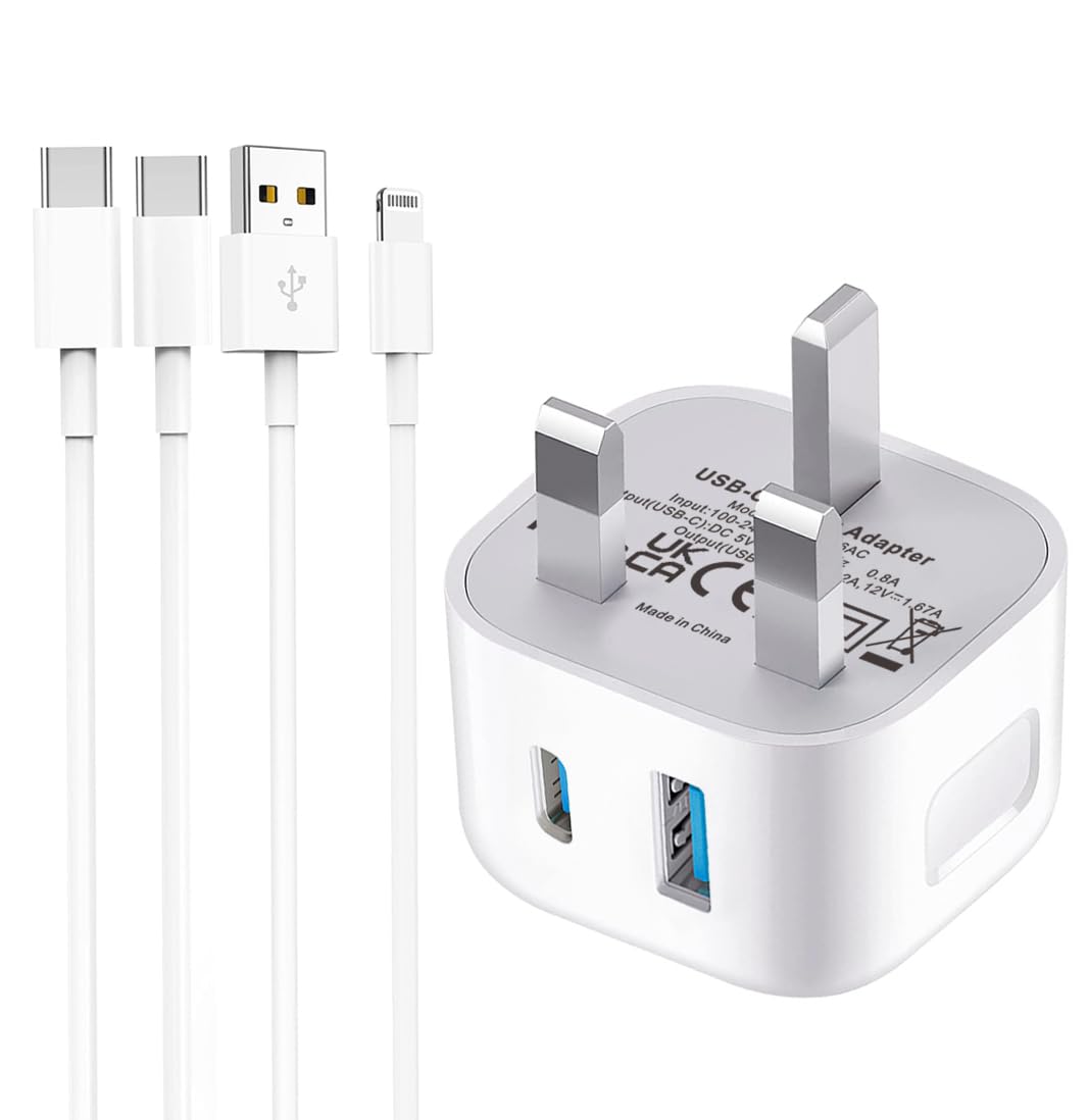 Apple iPad Fast Charger Plug and Cable,USB and Type C Fast Charging with Two Cab...
