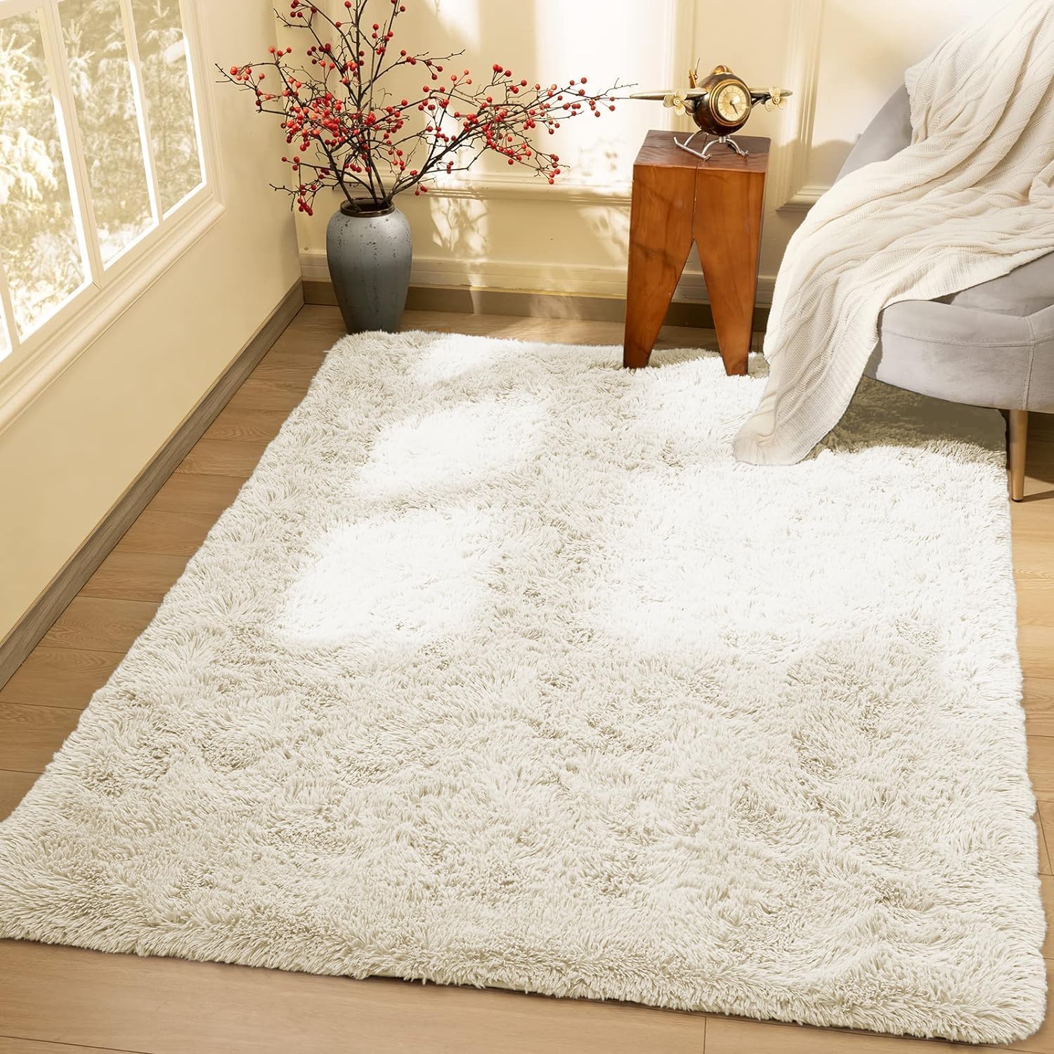 Hafaa Rugs Living Room Large 160x230 CM – Cream Fluffy Area Rugs for Bedroom – M...