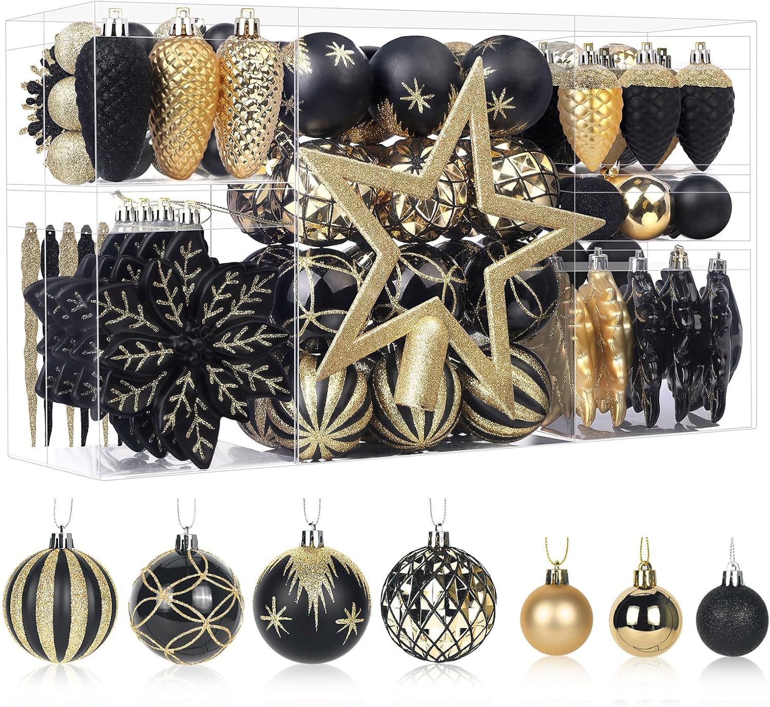 SHareconn 106pcs Christmas Baubles Ornaments Set,Shatterproof Plastic Decorative...
