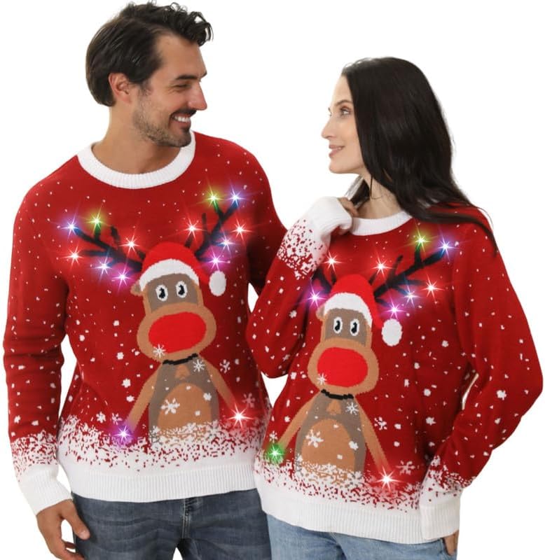 DDKJ Christmas Jumpers for Women Men UK,Light Up Christmas Jumper,Unisex Funny C...