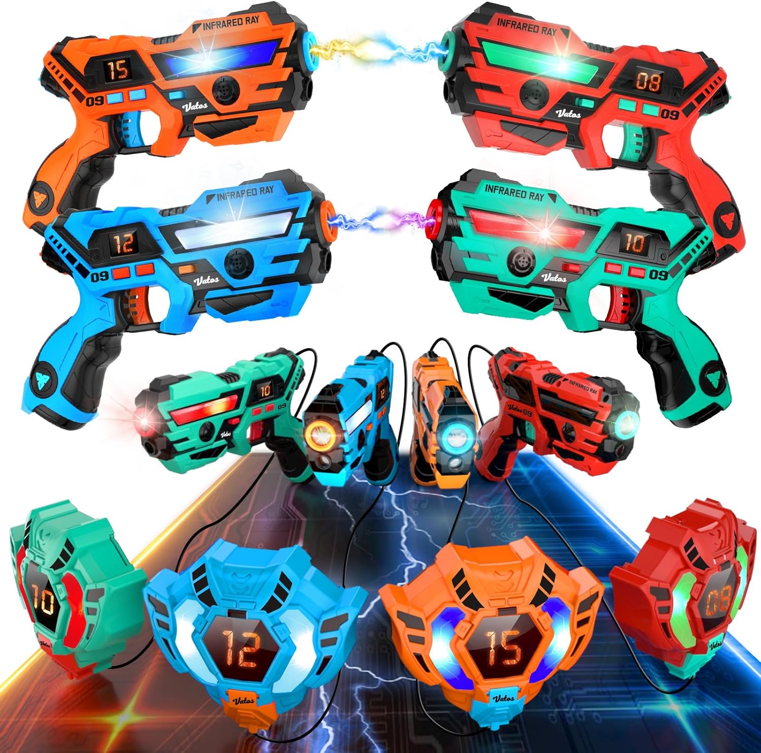 VATOS Laser Tag Guns with Vests Set of 4 - Real-time Data SYNC Infrared Laser Ta...