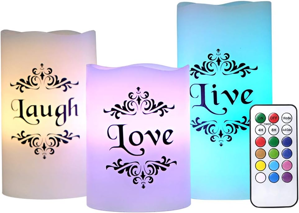 Eldnacele Multicolor Flameless Live Love Laugh Candles Real Wax Battery Operated...