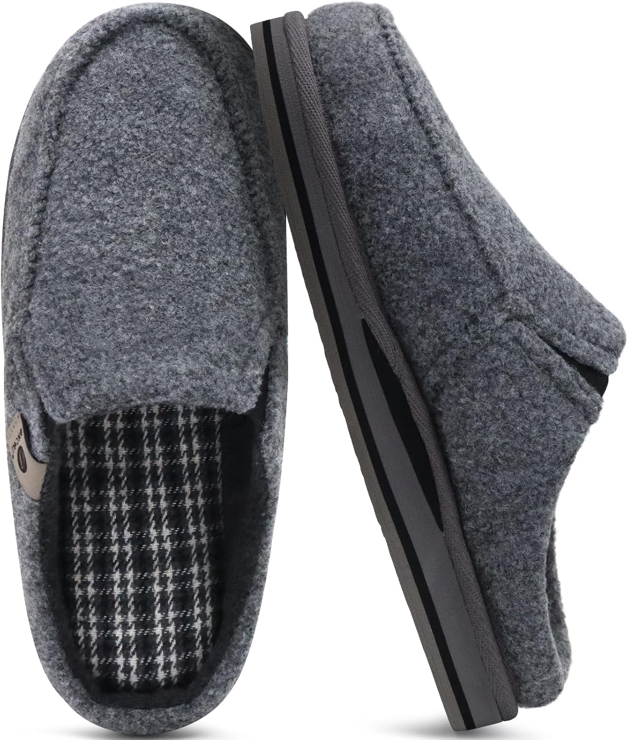 ONCAI Mens Clog Slippers with Arch Support Stripe Faux Fur Cotton-Blend High-Den...