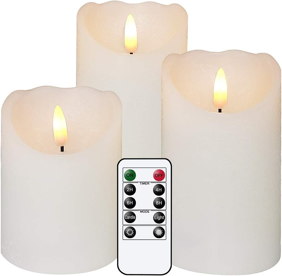 Eldnacele Flameless Flickering Candles with Remote, 3D Wick Real Wax Battery Ope...