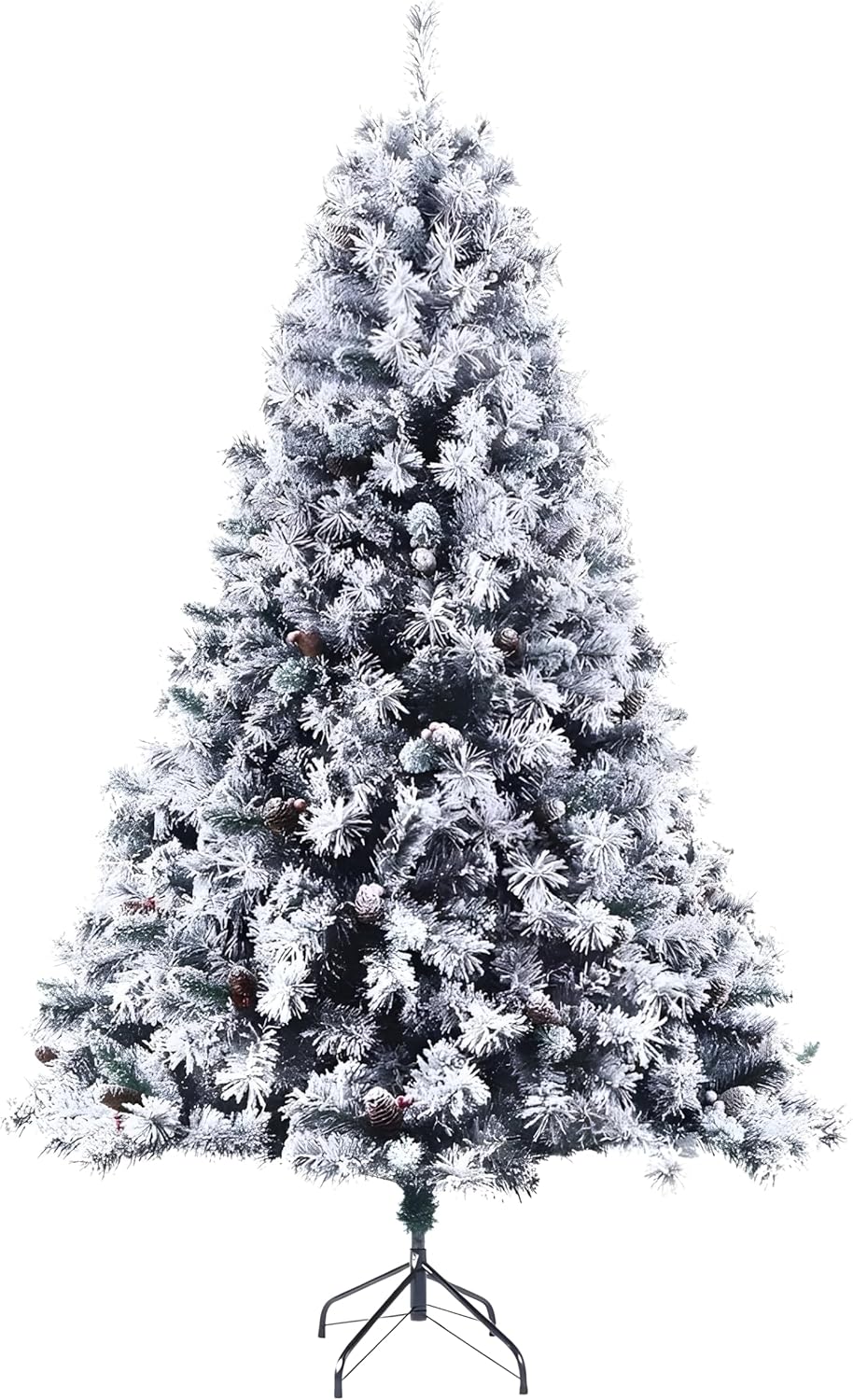 EVRE 5FT White Snow Flocked Artificial Christmas Tree 500 Tips Xmas Pine Red Ber...